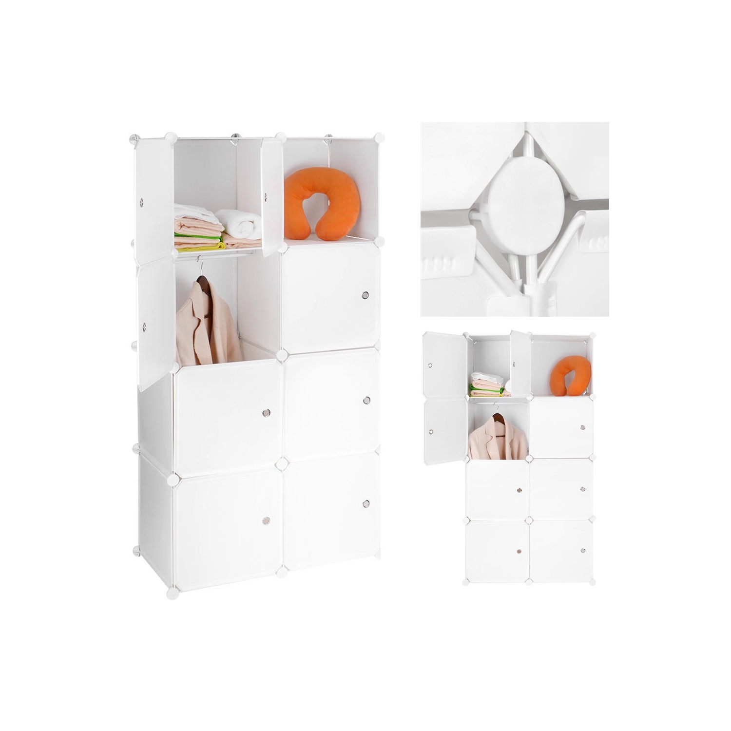 8 Cube DIY Portable Wardrobe Closet, Bedroom Storage Cube Organizer with Doors for Hanging Clothes