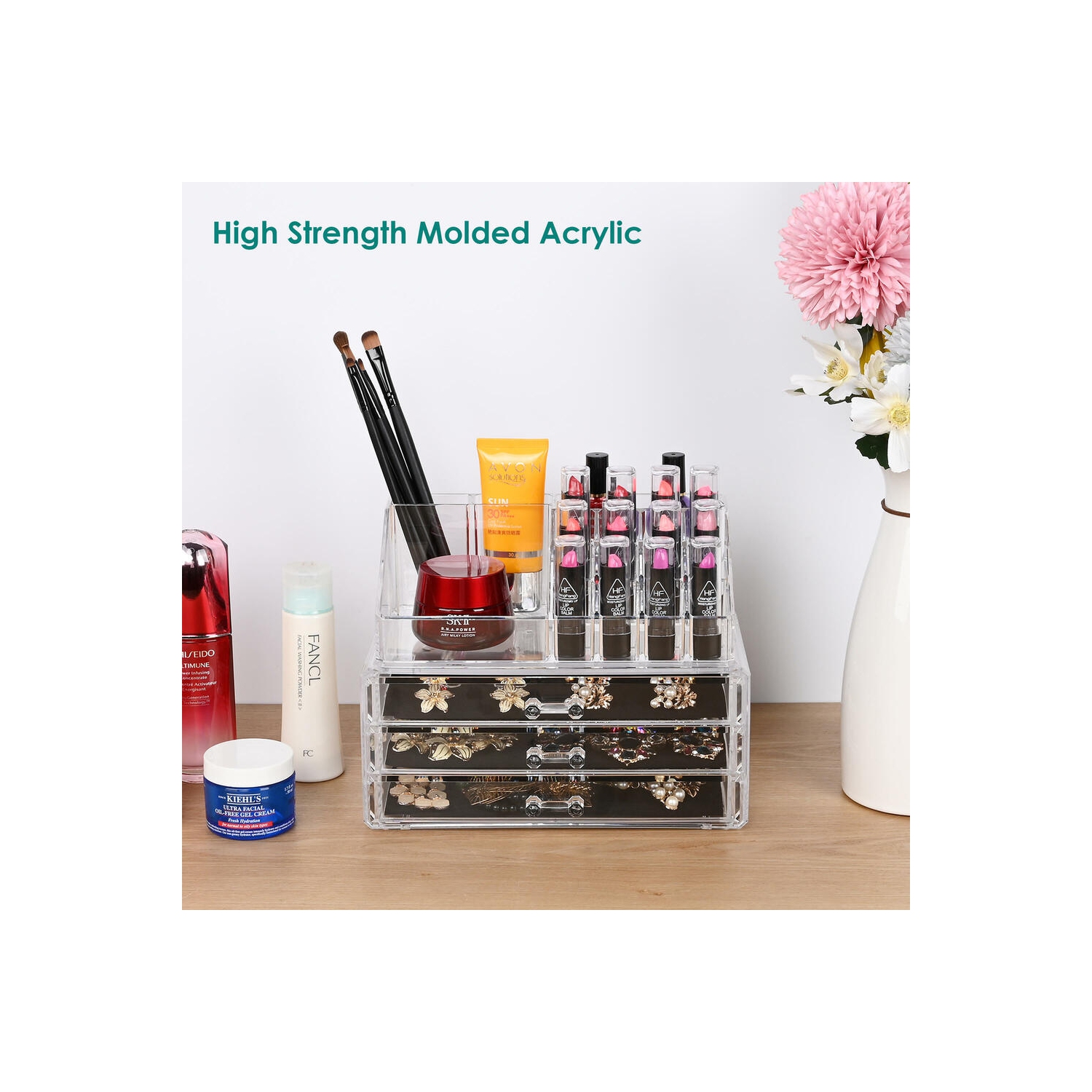 DIY Detachable 3 Drawers Acrylic Cosmetic Makeup Organizer，Clear Storage Container Box Case （9.4" X 7.5", 2 Pieces Set）