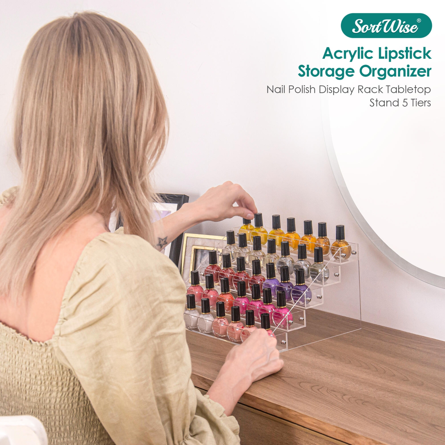 5 Tier Acrylic Lipstick Organizer, Nail Polish Makeup Case Cosmetic Stand Display Rack Holder