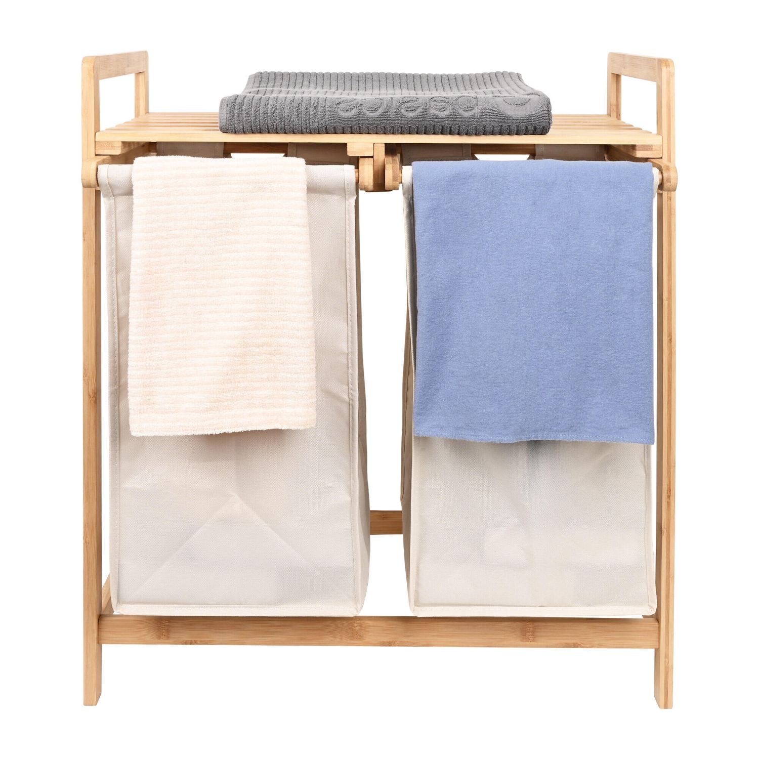 Panier à linge en bambou panier à linge, station de lavage en bambou 3 en 1, support de rangement de salle de bain avec panier, finition naturelle