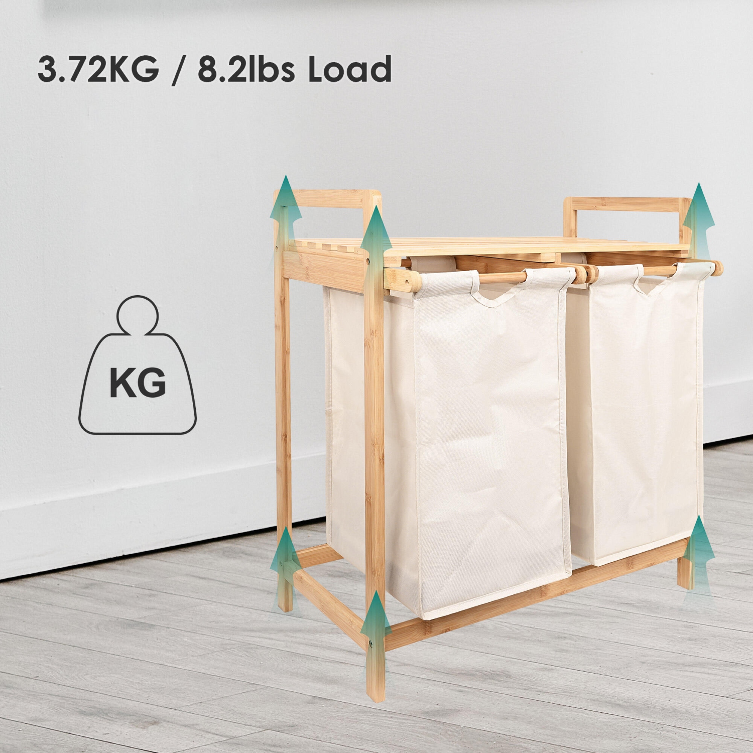 Panier à linge en bambou panier à linge, station de lavage en bambou 3 en 1, support de rangement de salle de bain avec panier, finition naturelle