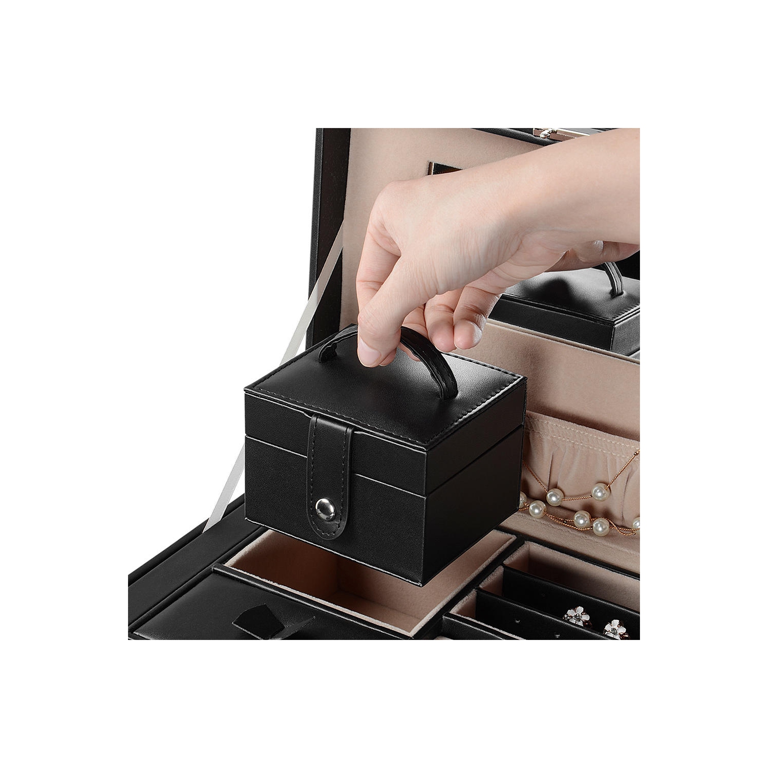 Boîtes à Bijoux Verrouillables Stockage 20 Compartiments Grande Capacité Vitrine en Cuir Multicouche Organisateur Cas pour Clous Boucles d'Oreilles