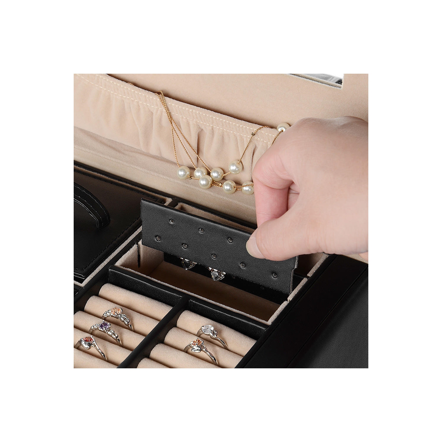 Boîtes à Bijoux Verrouillables Stockage 20 Compartiments Grande Capacité Vitrine en Cuir Multicouche Organisateur Cas pour Clous Boucles d'Oreilles