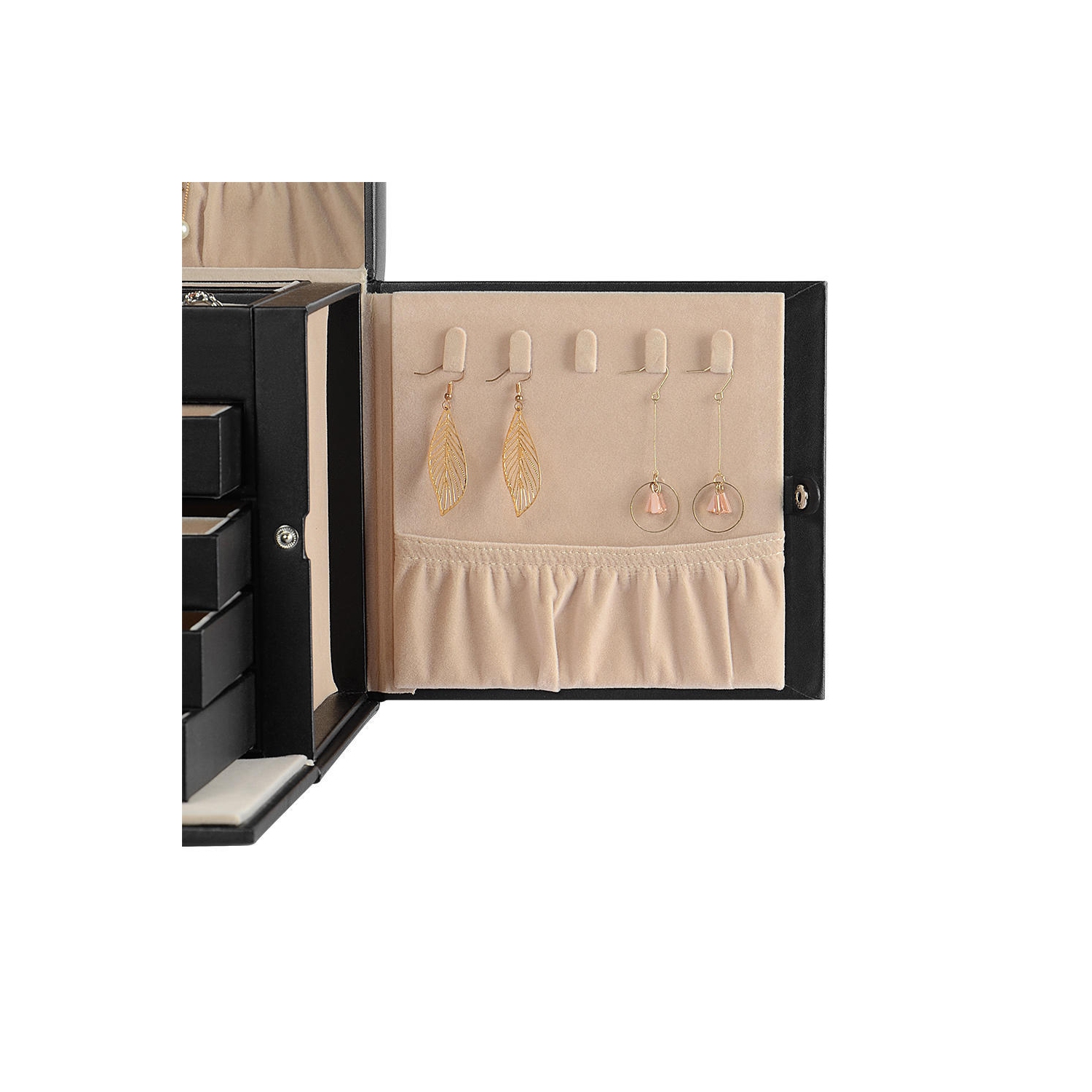 Boîtes à Bijoux Verrouillables Stockage 20 Compartiments Grande Capacité Vitrine en Cuir Multicouche Organisateur Cas pour Clous Boucles d'Oreilles