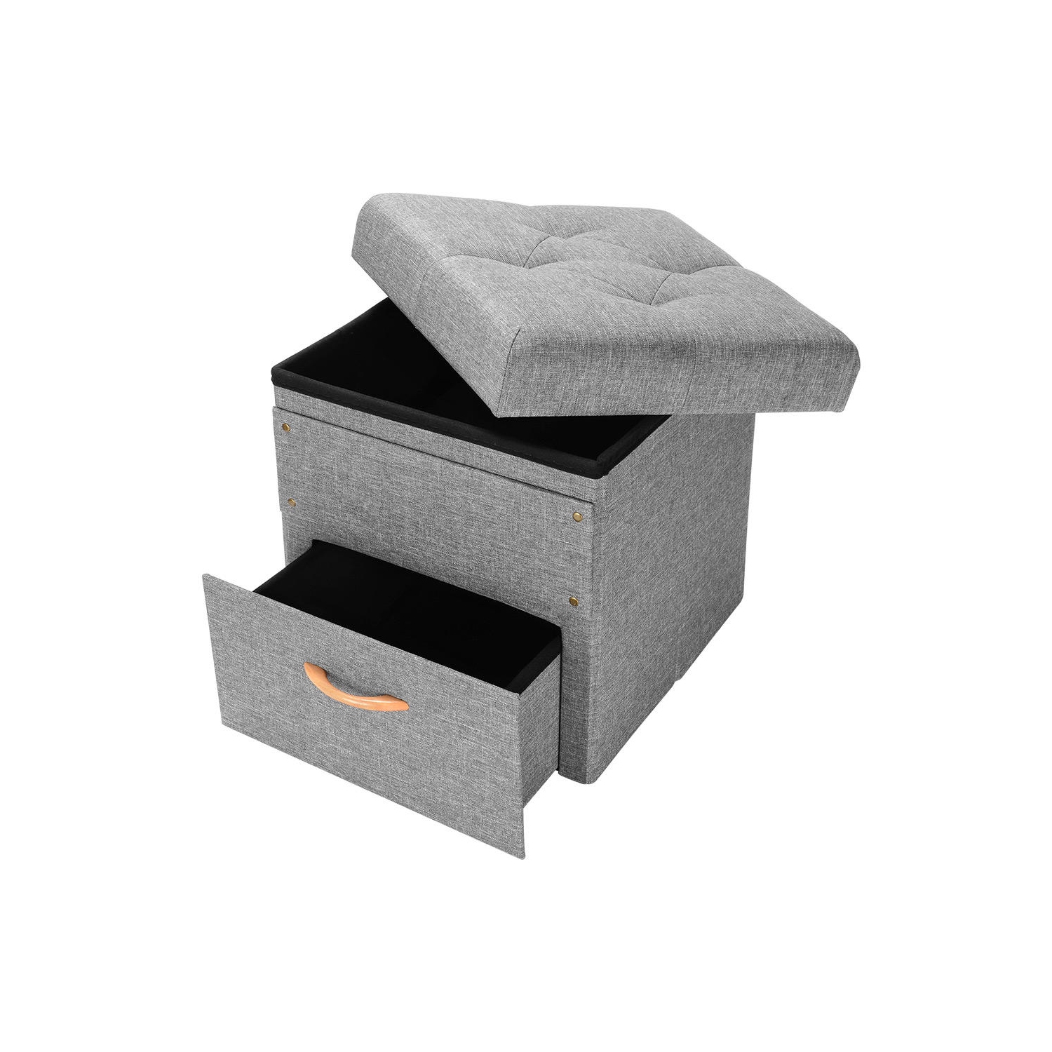 Pouf de rangement pliant avec un tiroir, repose-pieds de coffre de rangement - supporte jusqu’à 440 lb/200&nbsp;kg