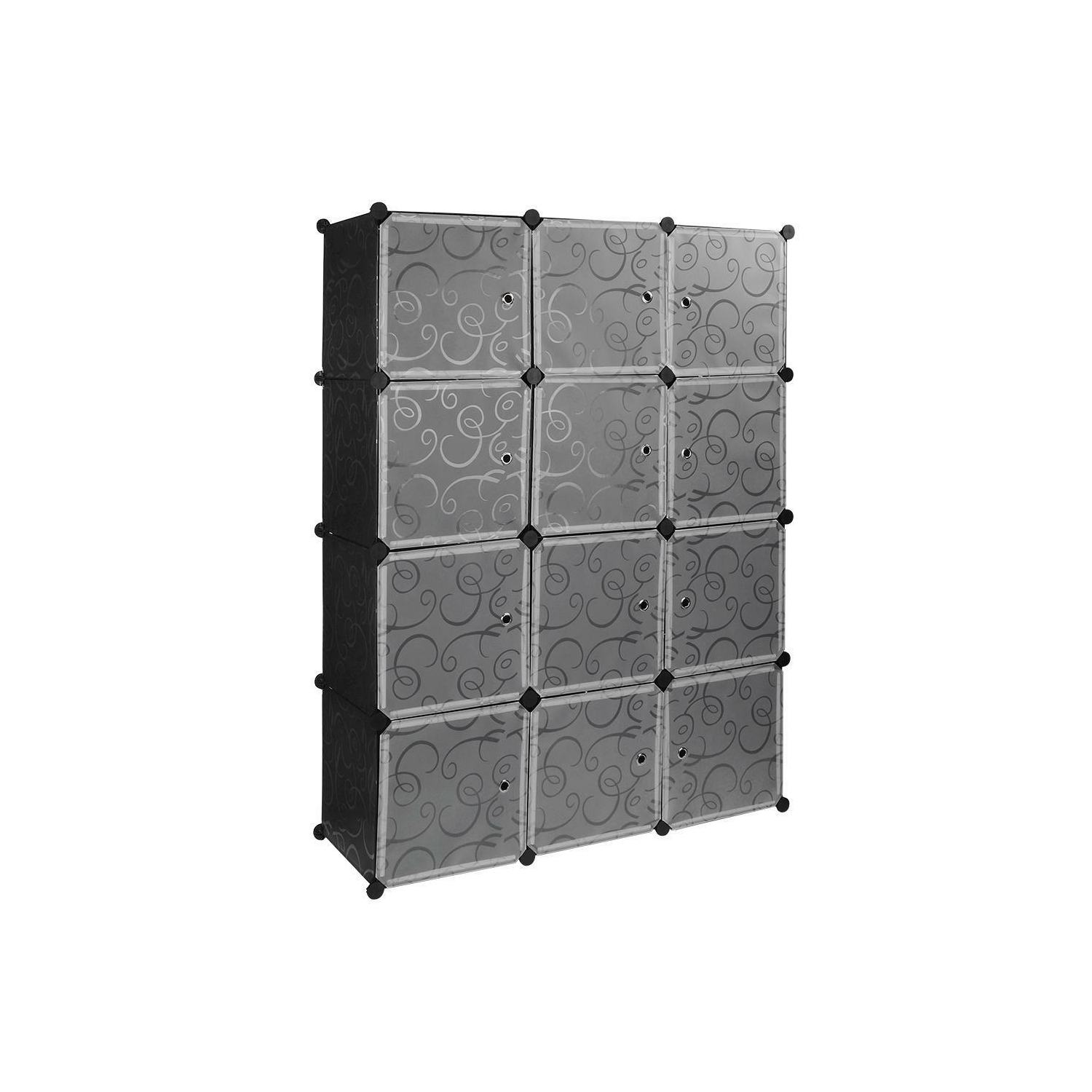 SortWise Cube Storage Organizer, 12 Plastic Cubes with Doors, Stackable Shelving Units for Organization, Black, 14x14x14 Inches/Each Cubes