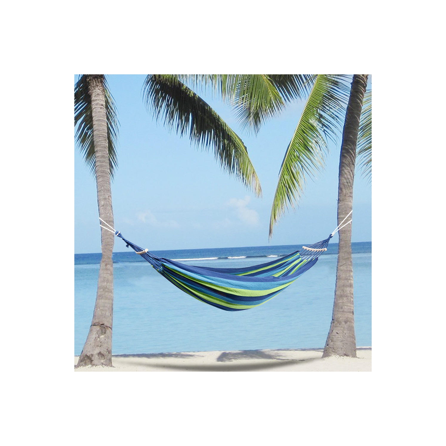 Double Camping Hammock Cotton Canvas Beach Swing Bed with Spreader Bar for Backyard Porch Balcony Outdoor up to 450lbs Capacity