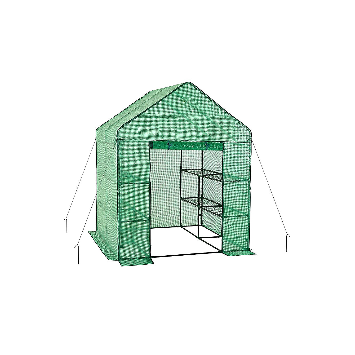 Grand serre-poulailler de 61 x 55 x 78 po, 2 Tiers, maison verte à 8 tablettes avec porte à fermeture à glissière enroulable pour fleurs de fines