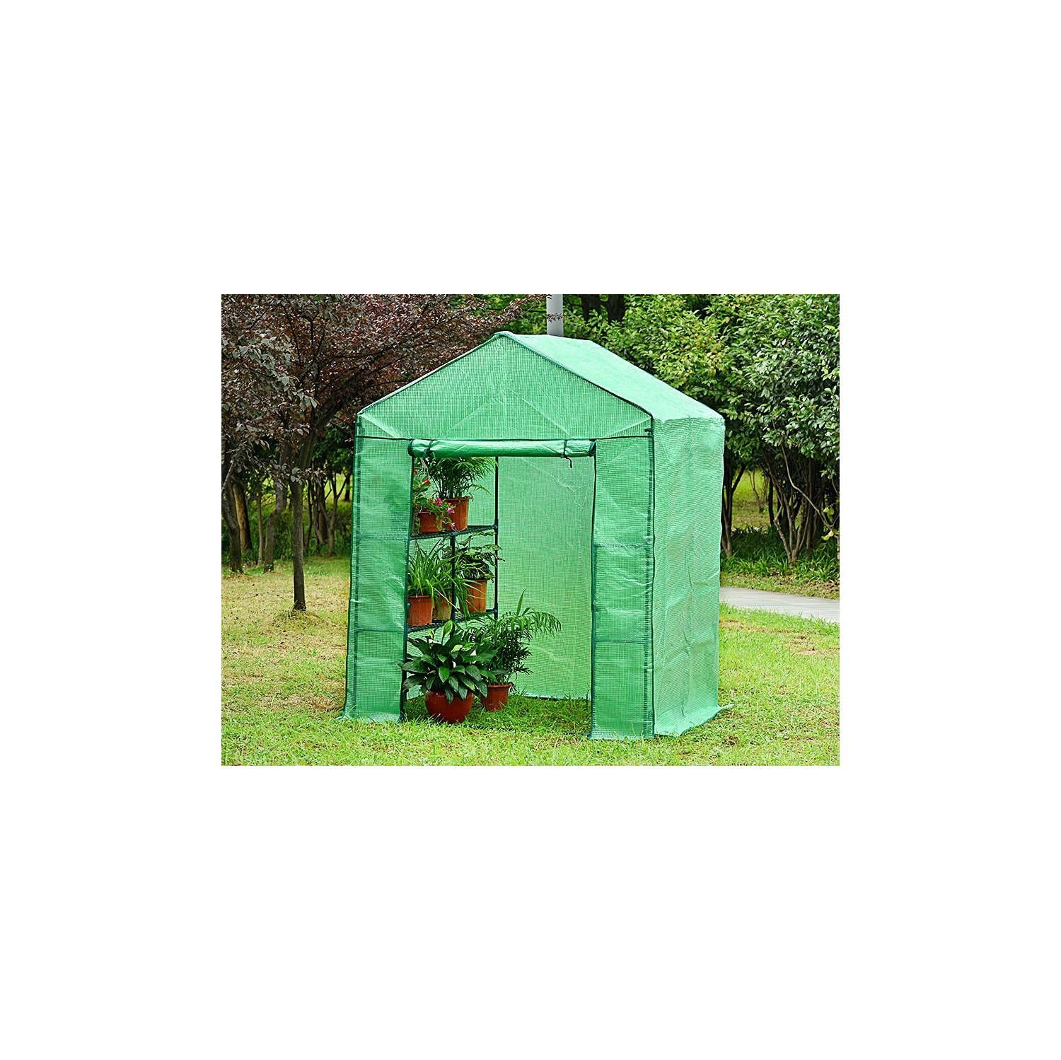 Grand serre-poulailler de 61 x 55 x 78 po, 2 Tiers, maison verte à 8 tablettes avec porte à fermeture à glissière enroulable pour fleurs de fines