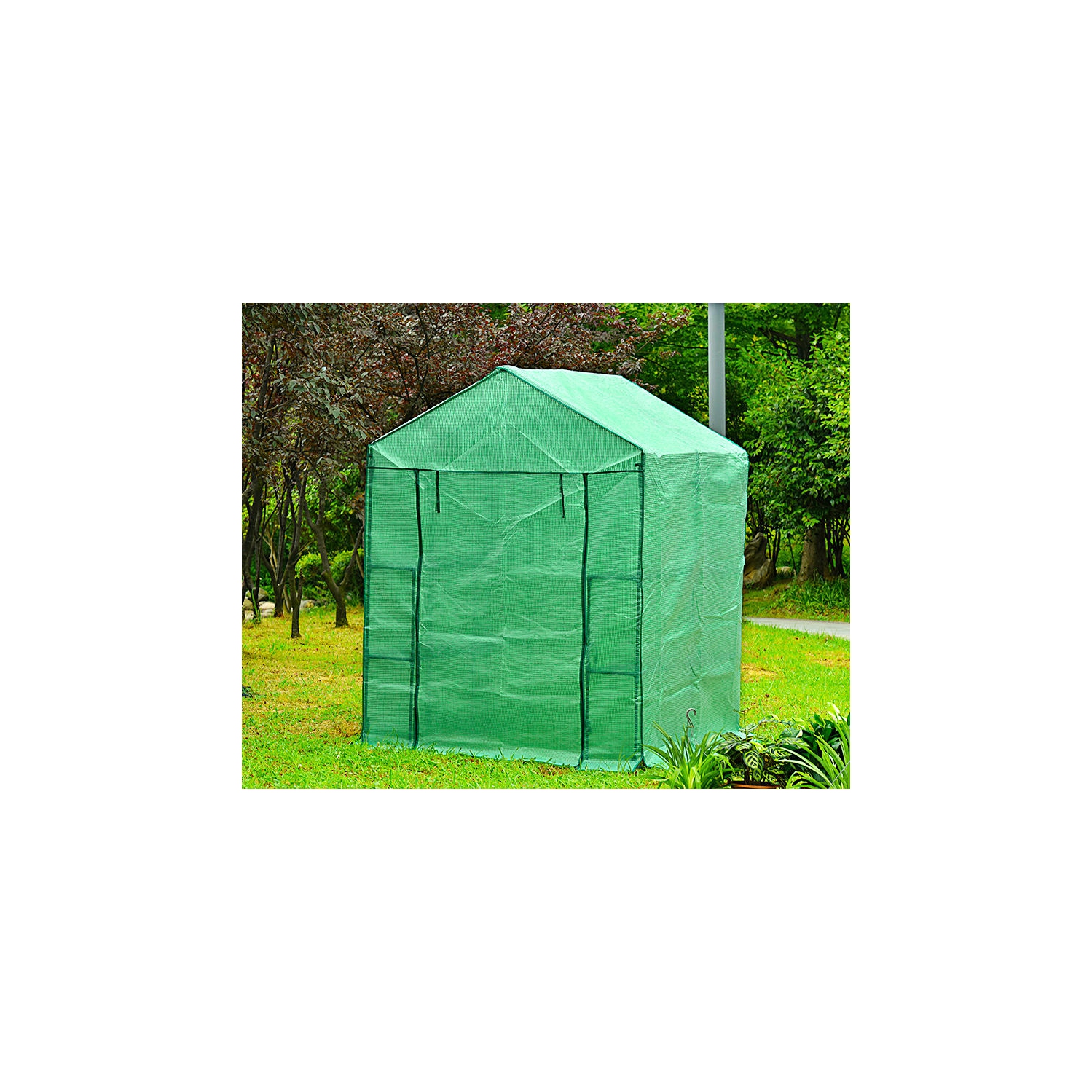 Grand serre-poulailler de 61 x 55 x 78 po, 2 Tiers, maison verte à 8 tablettes avec porte à fermeture à glissière enroulable pour fleurs de fines