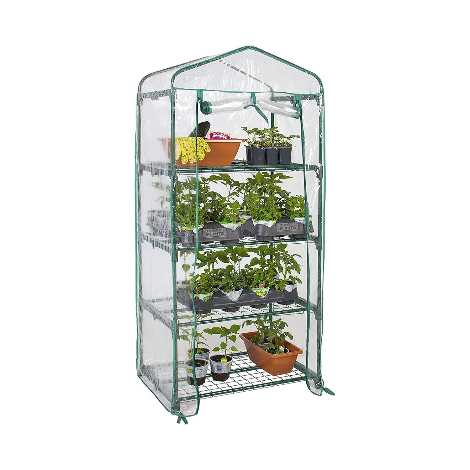 Serre à 4 niveaux avec couverture transparente, maison chaude de plantes de jardin d'hiver de 27 x 19 x 63 po, maison verte
