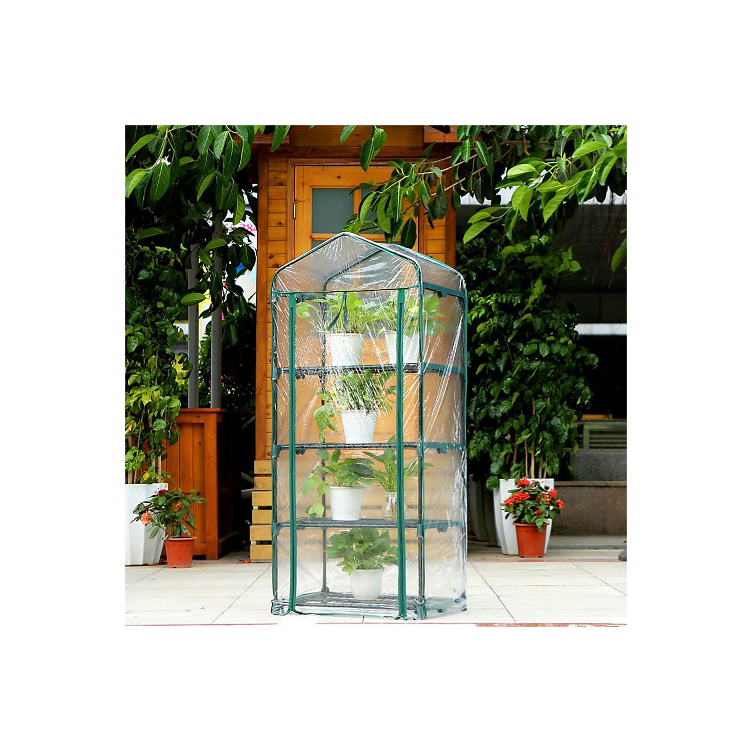 Serre à 4 niveaux avec couverture transparente, maison chaude de plantes de jardin d'hiver de 27 x 19 x 63 po, maison verte