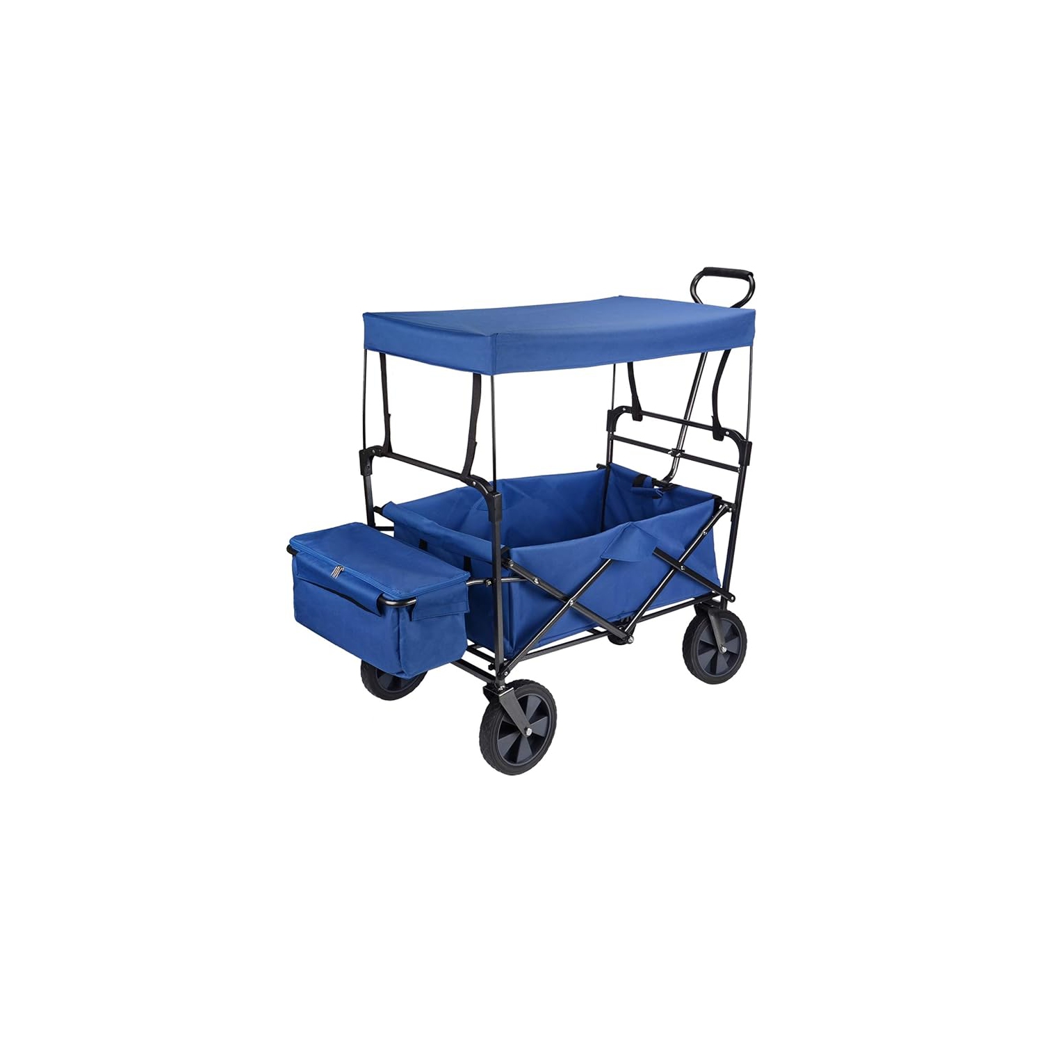 Blue Collapsible Canopy Folding Wagon Utility Cart Rubber Tire Garden Shopping Toy Cart