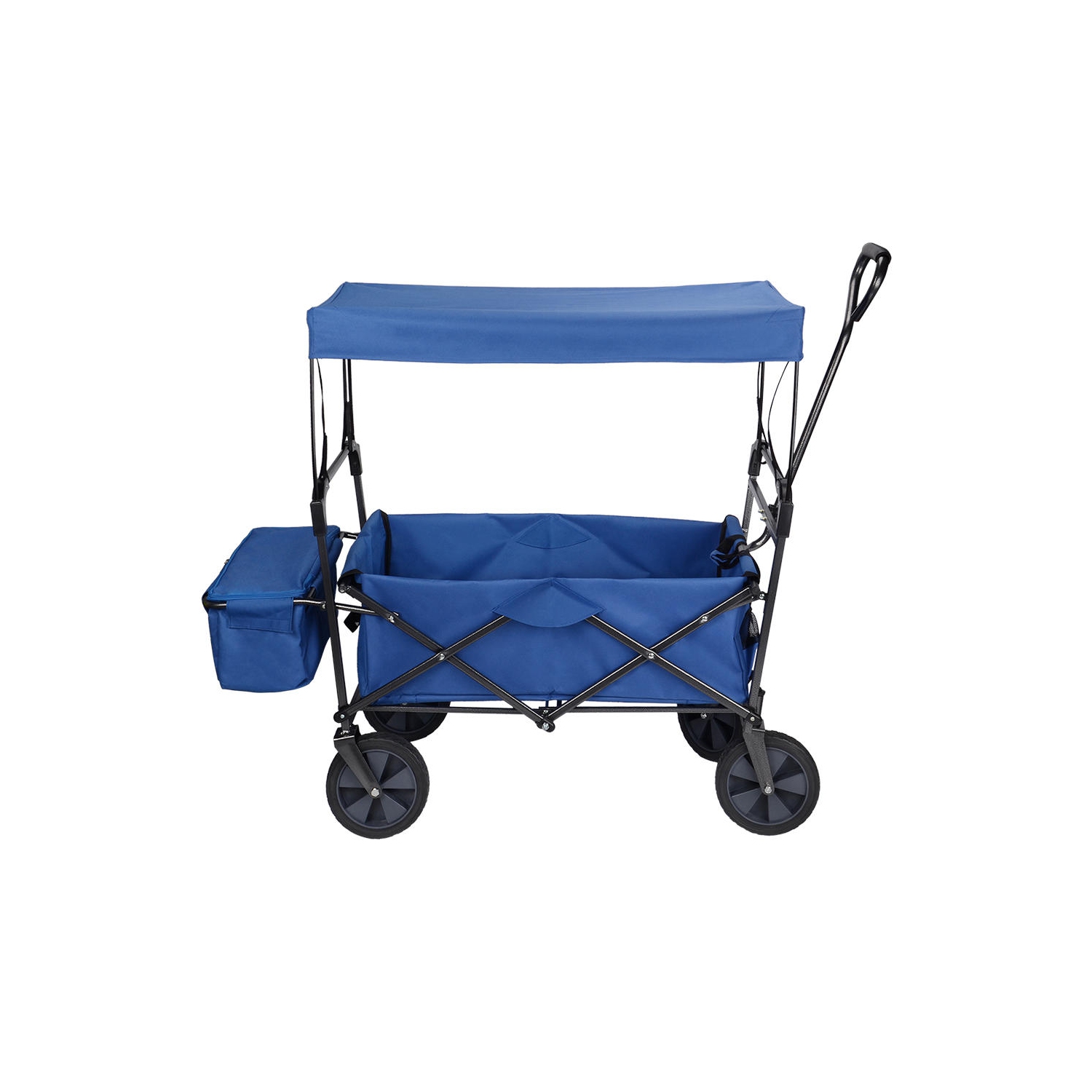 Chariot utilitaire pliable bleu, chariot de magasinage de jardin pour l'extérieur en caoutchouc avec auvent