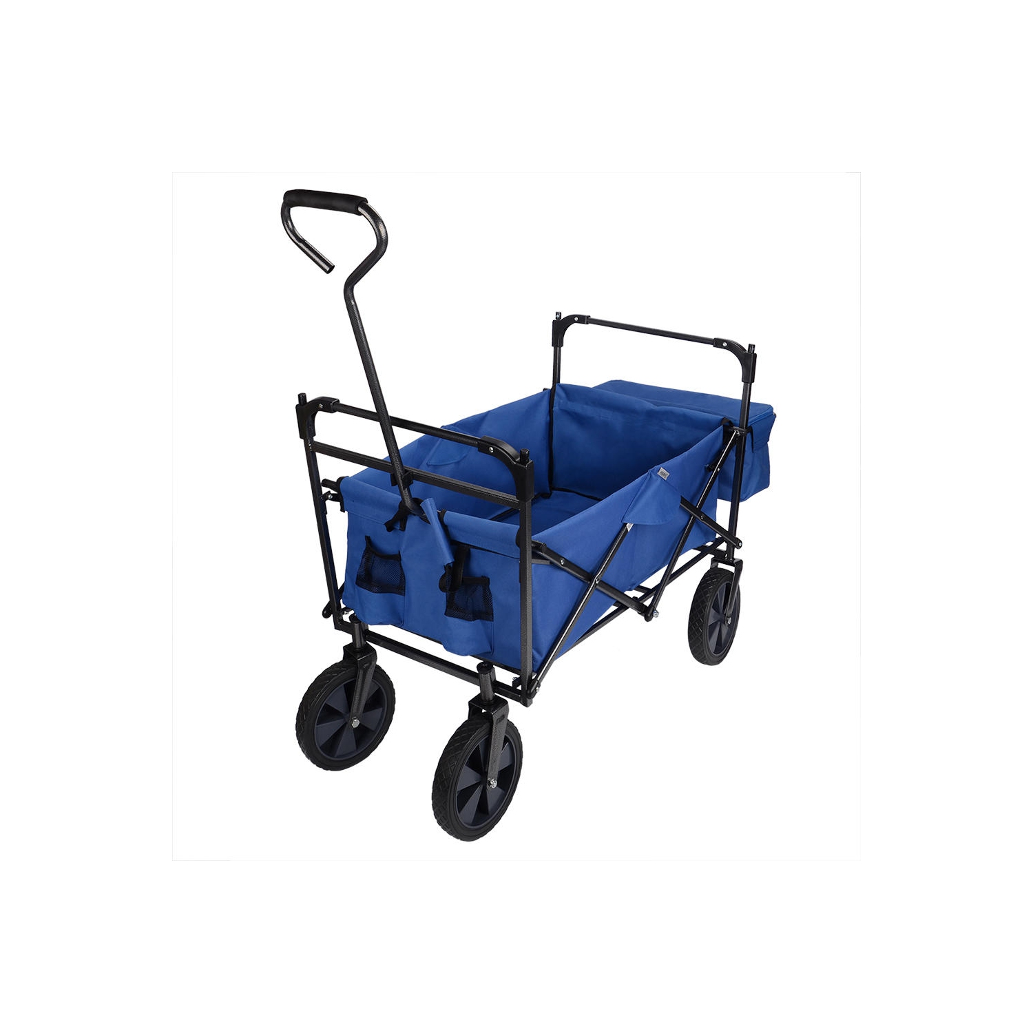 Chariot utilitaire pliable bleu, chariot de magasinage de jardin pour l'extérieur en caoutchouc avec auvent