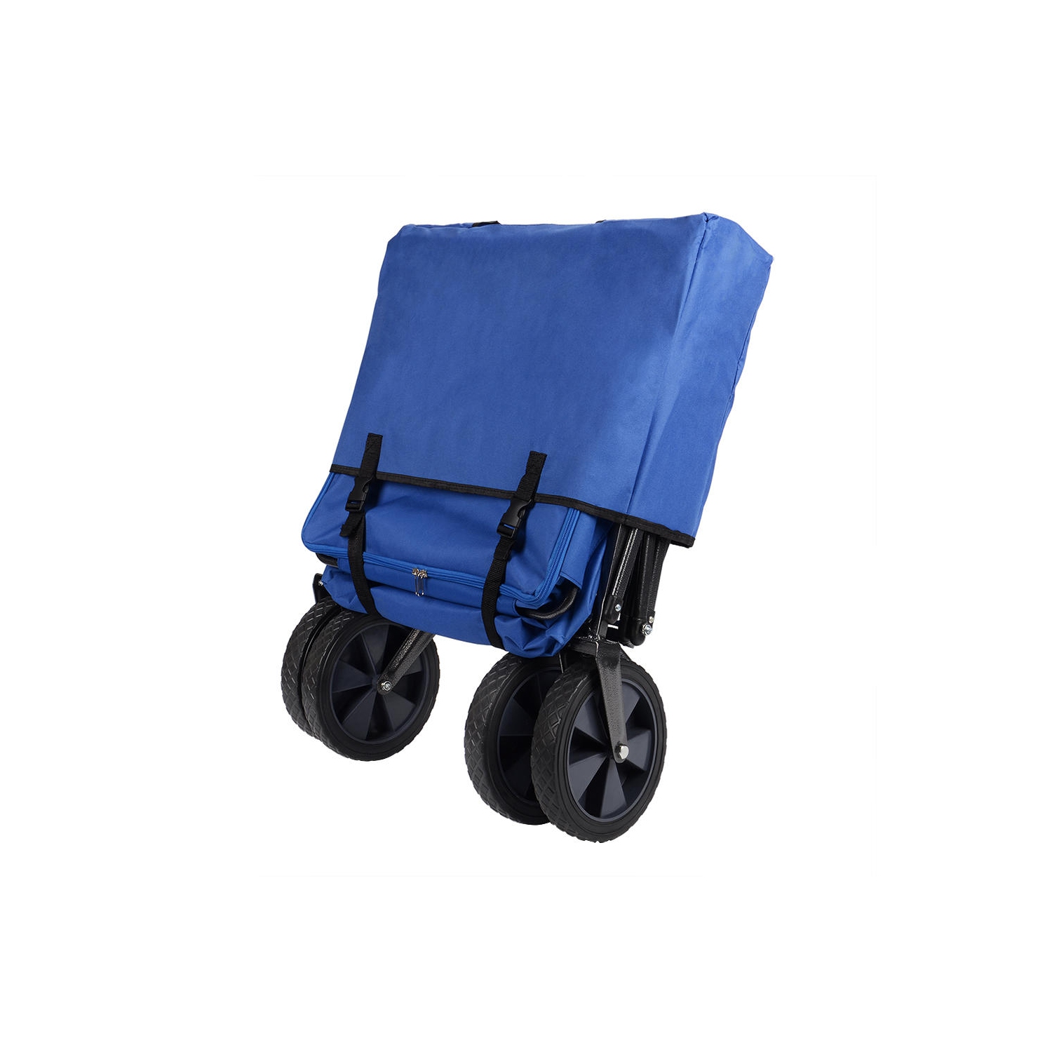 Chariot utilitaire pliable bleu, chariot de magasinage de jardin pour l'extérieur en caoutchouc avec auvent