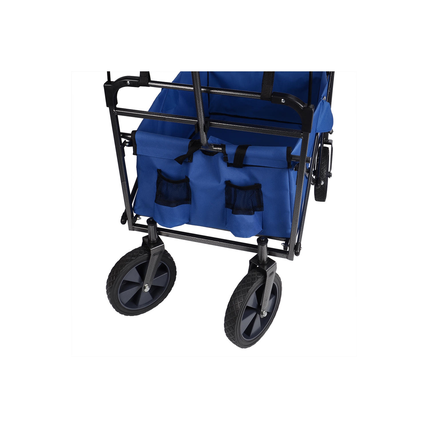 Chariot utilitaire pliable bleu, chariot de magasinage de jardin pour l'extérieur en caoutchouc avec auvent