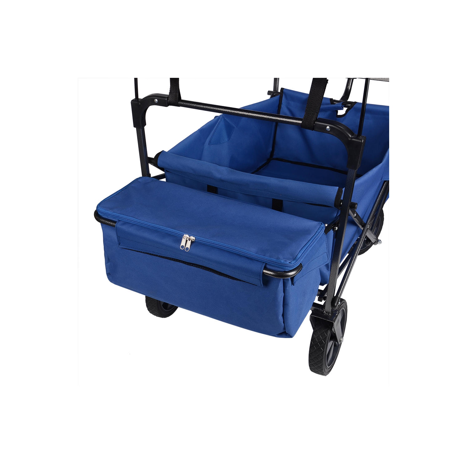 Chariot utilitaire pliable bleu, chariot de magasinage de jardin pour l'extérieur en caoutchouc avec auvent