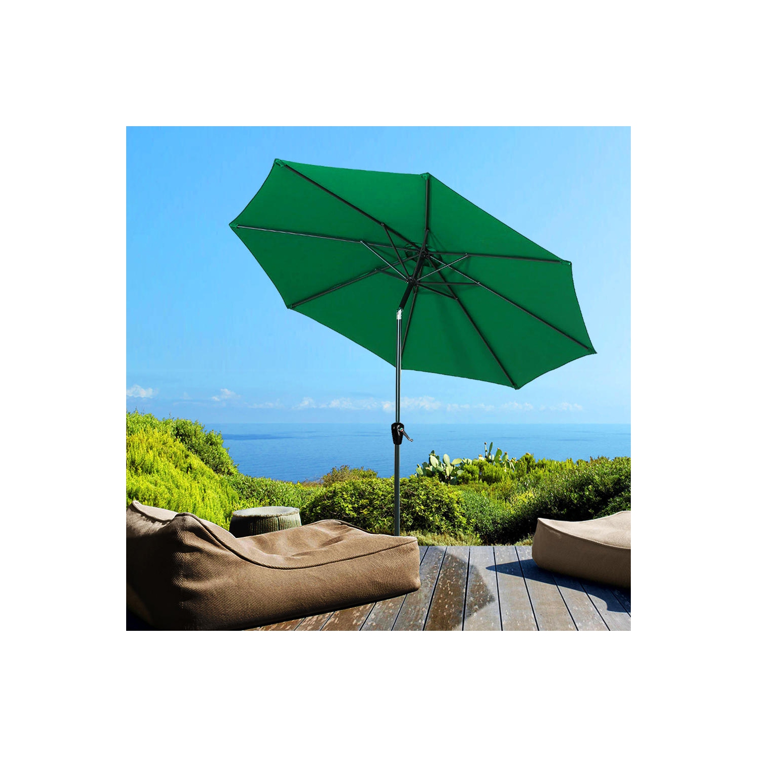 9 Ft Market Patio Umbrella with Tilt and Crank, Centred Umbrellas Outdoor Parasol Sun Shelter Table Umbrella with 8 Sturdy Ribs - Green