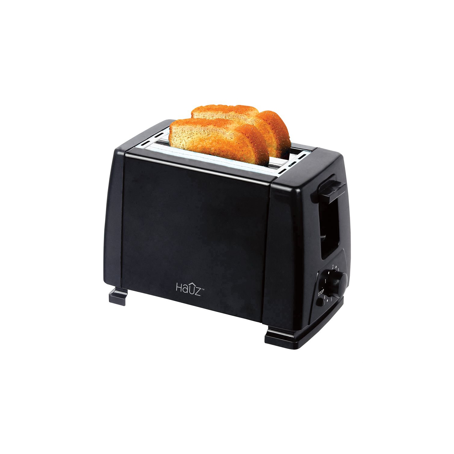 Hauz ATS936 - 2 Slice Toaster, Wide Slot, Crumb Tray, 750 Watts, Black