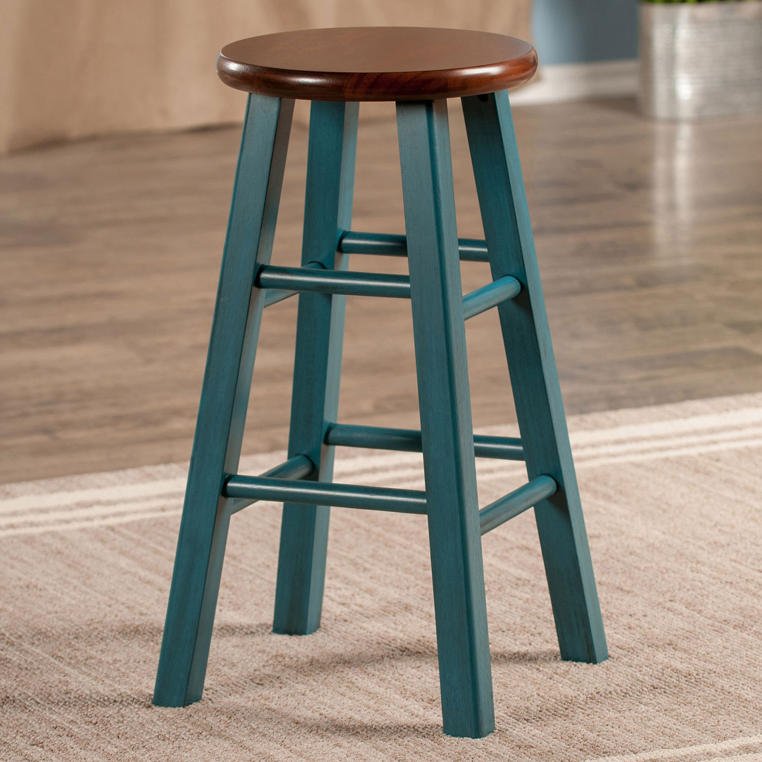 Ivy Transitional Counter Height Barstool - Rustic Teal/Walnut