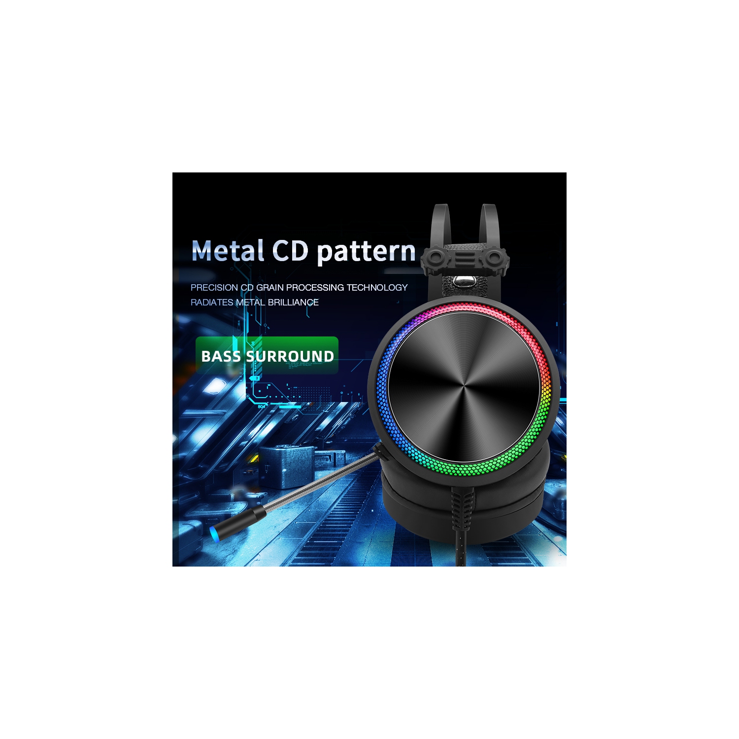 Gaming Headset For PC, USB Gaming Headphones with Noise Canceling Microphone, 7.1 Surround Sound Deep Bass PC Gaming Headset with Volume Control, Led