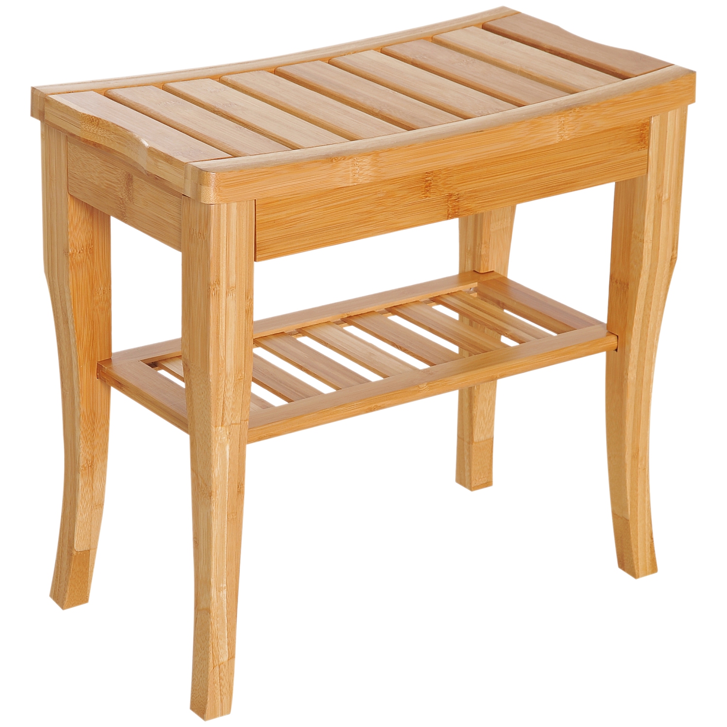 HOMCOM 20" Bamboo Shower Bench Bathroom Stool Spa Bath Seat Organizer Storage Shelf
