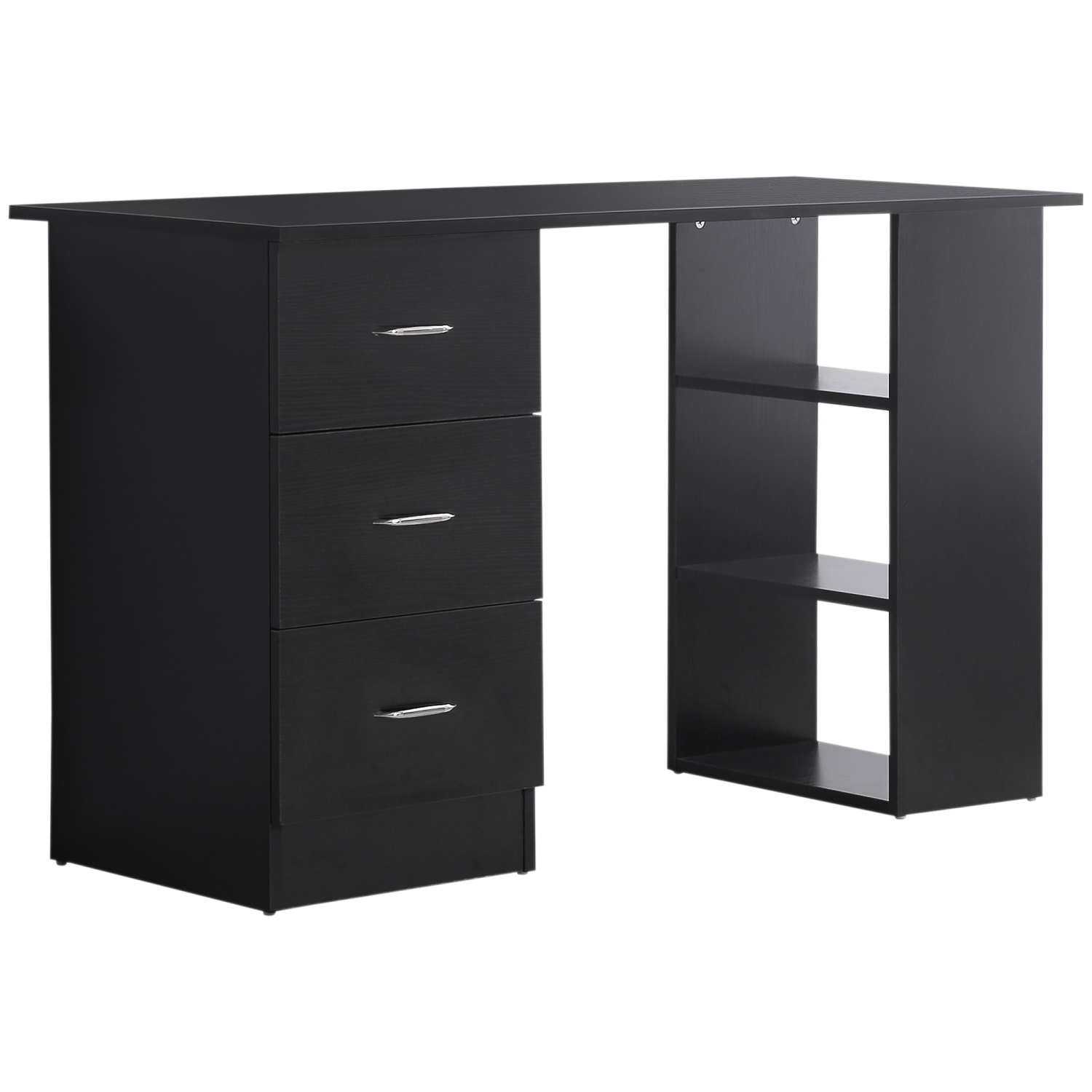 HOMCOM Computer Desk with 3-Tier Storage Shelves, 47 Inches Home Office Desk with Drawers, Study Writing Table, Black