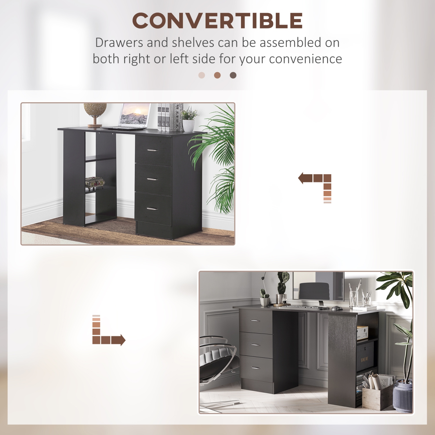 HOMCOM Computer Desk with 3-Tier Storage Shelves, 47 Inches Home Office Desk with Drawers, Study Writing Table, Black