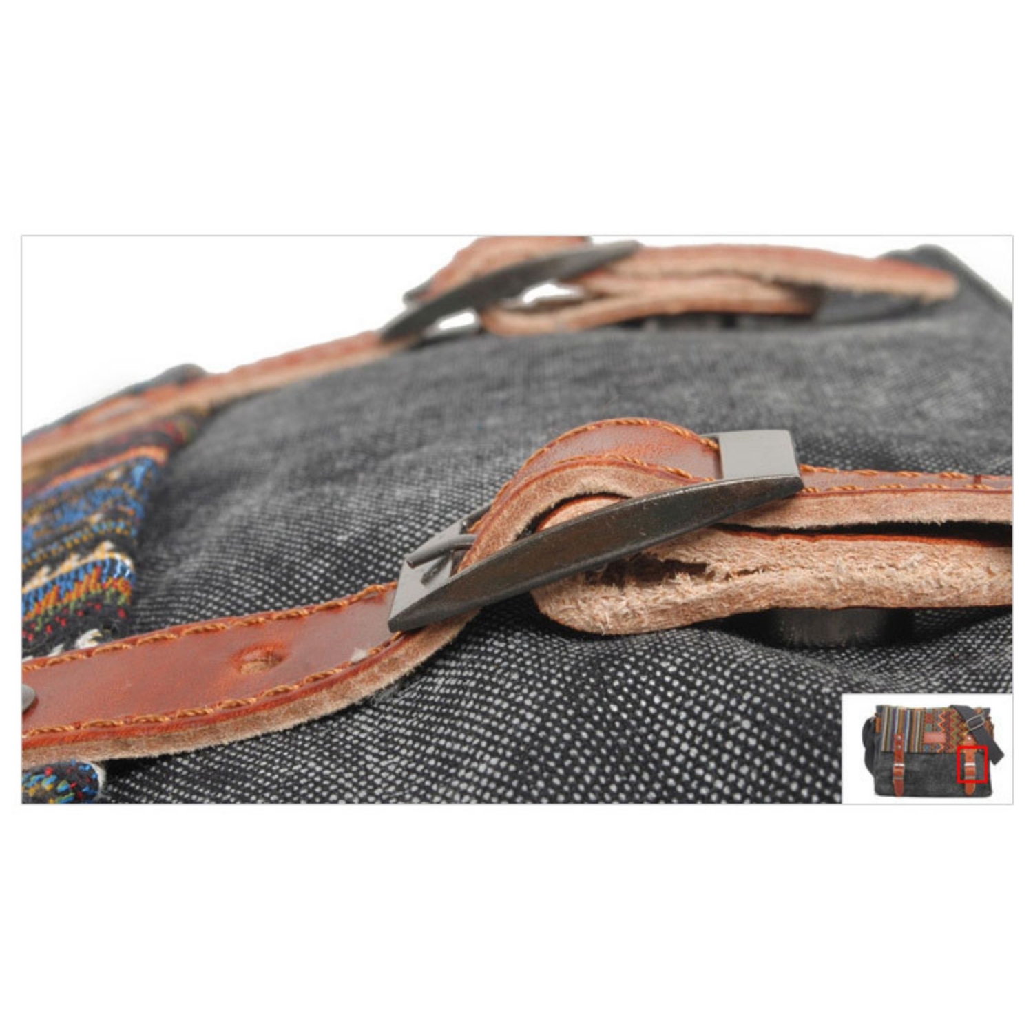 Sac besace en toile à rabat brodé