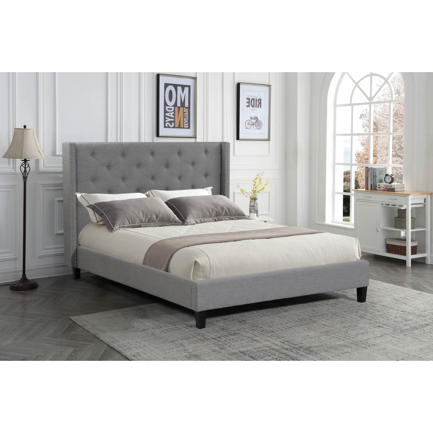 Husky® Lit plate-forme rembourré Megan - Queen - Gris