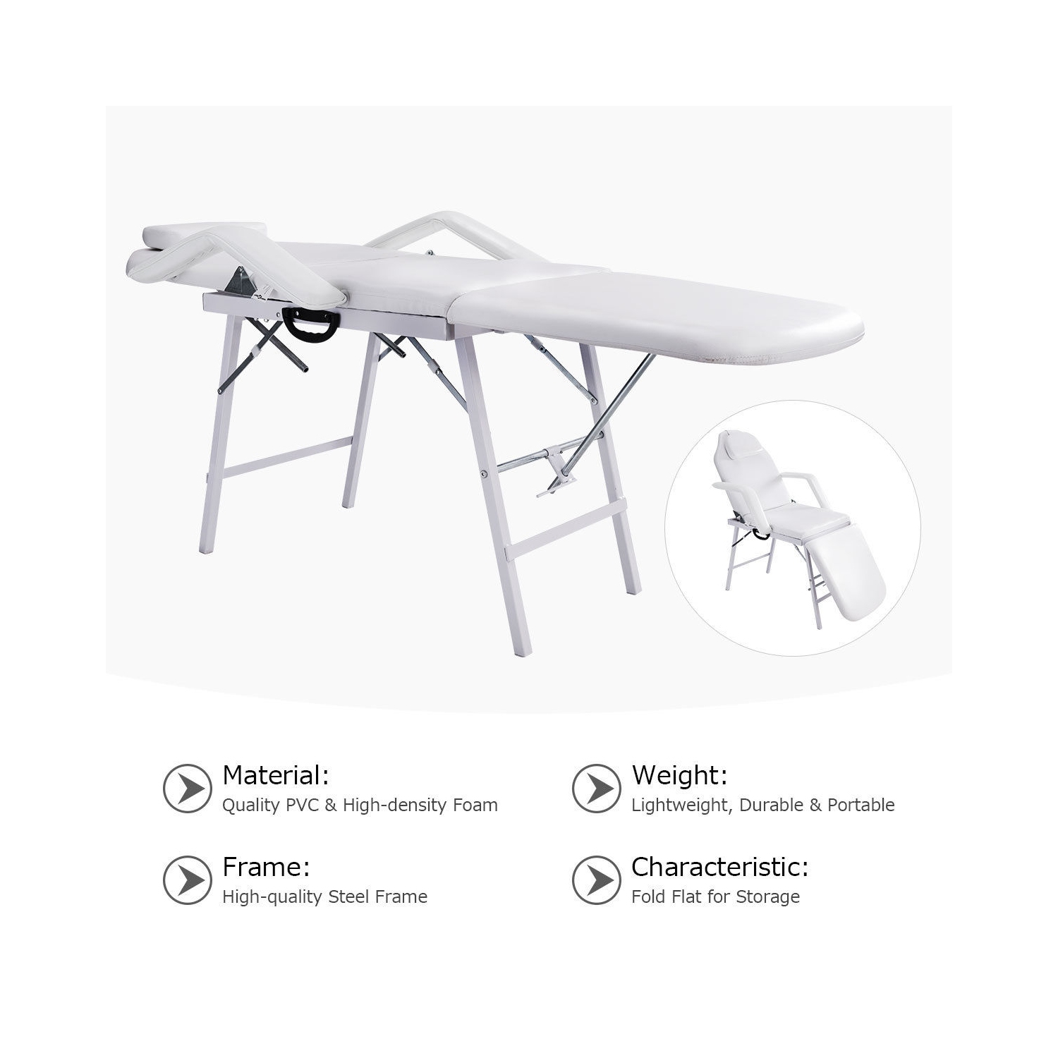 Fauteuil Table de Massage, Capacité de Charge 225KG, Inclinable Pliable Transportable avec Sac, Ergonomique Confortable avec Oreiller et Accoudoir