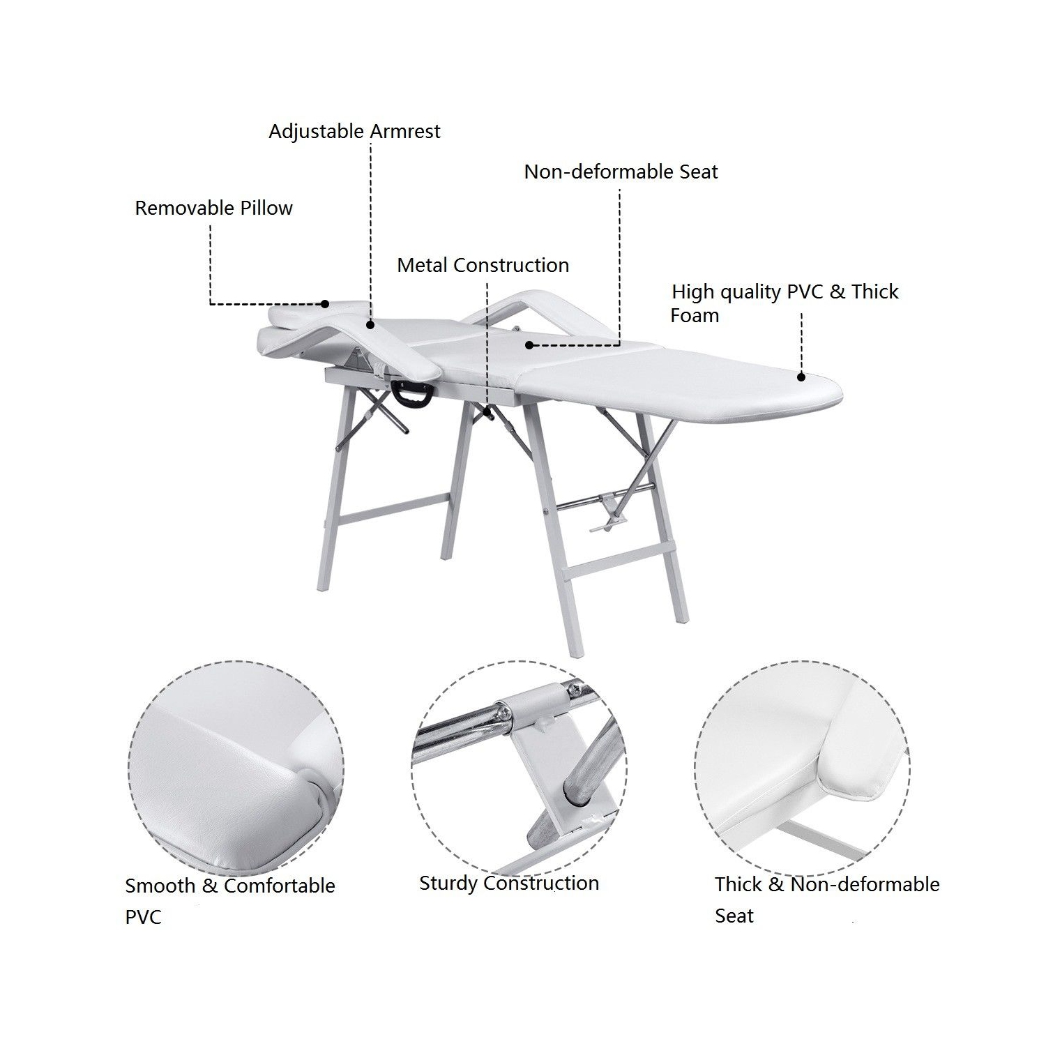 Fauteuil Table de Massage, Capacité de Charge 225KG, Inclinable Pliable Transportable avec Sac, Ergonomique Confortable avec Oreiller et Accoudoir