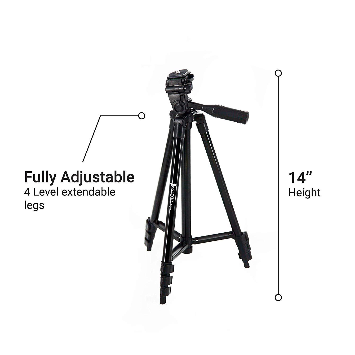 Glo3D 50'' All Aluminum Black Tripod with Phone Holder