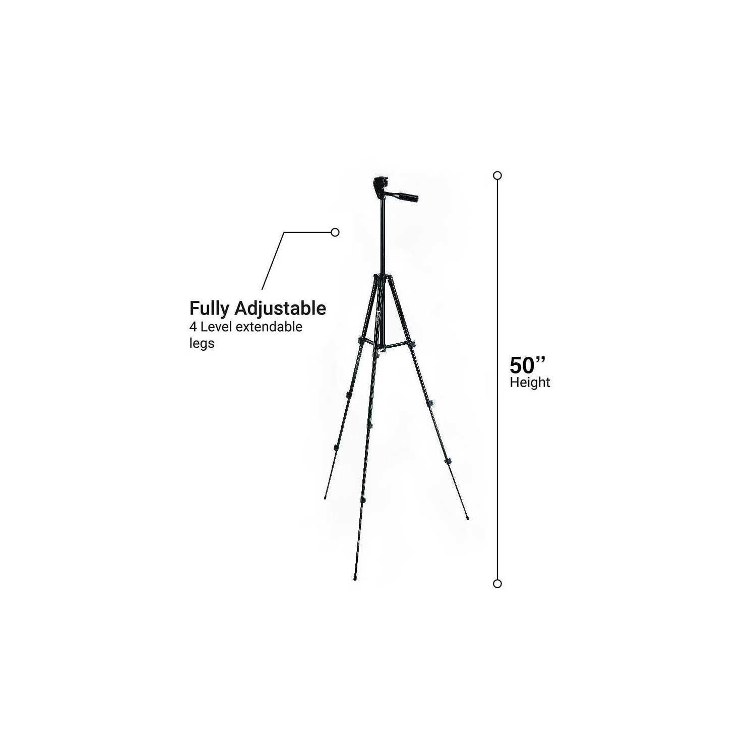 Glo3D 50'' All Aluminum Black Tripod with Phone Holder