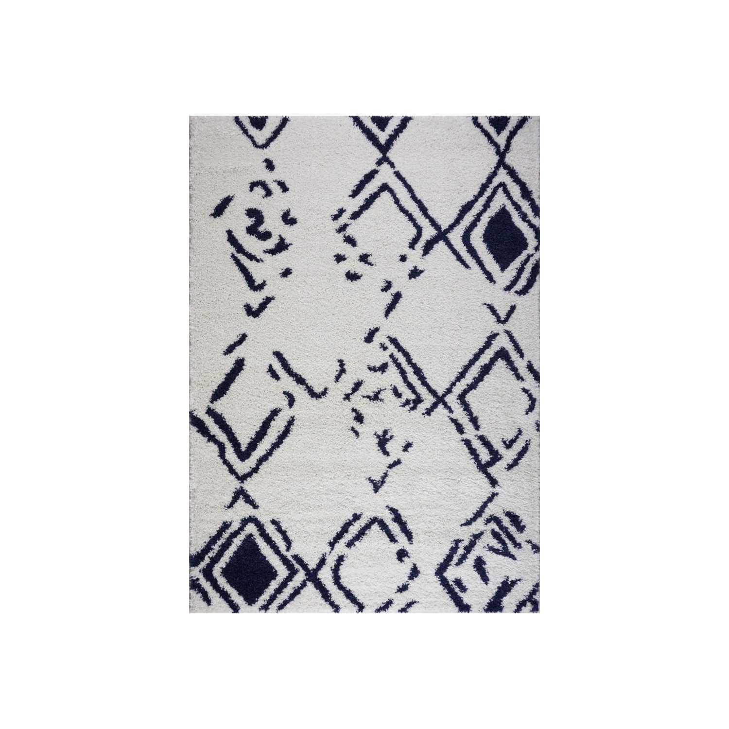 Kenitra Shaggy White Dark Blue Area Rug 2'7" x 4'11"