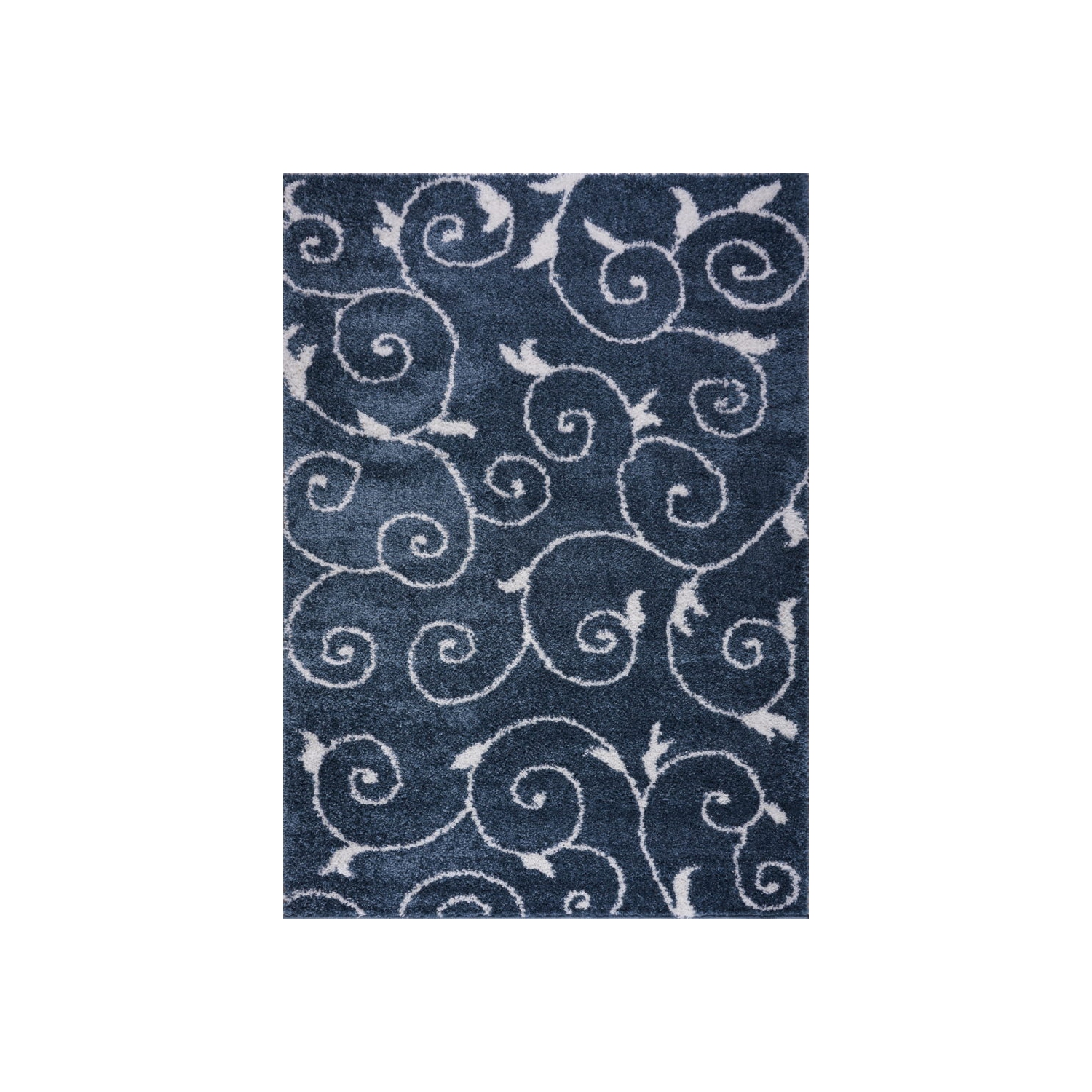 Rabat Shaggy Blue White Spirals Area Rug 6'5" x 9'5"