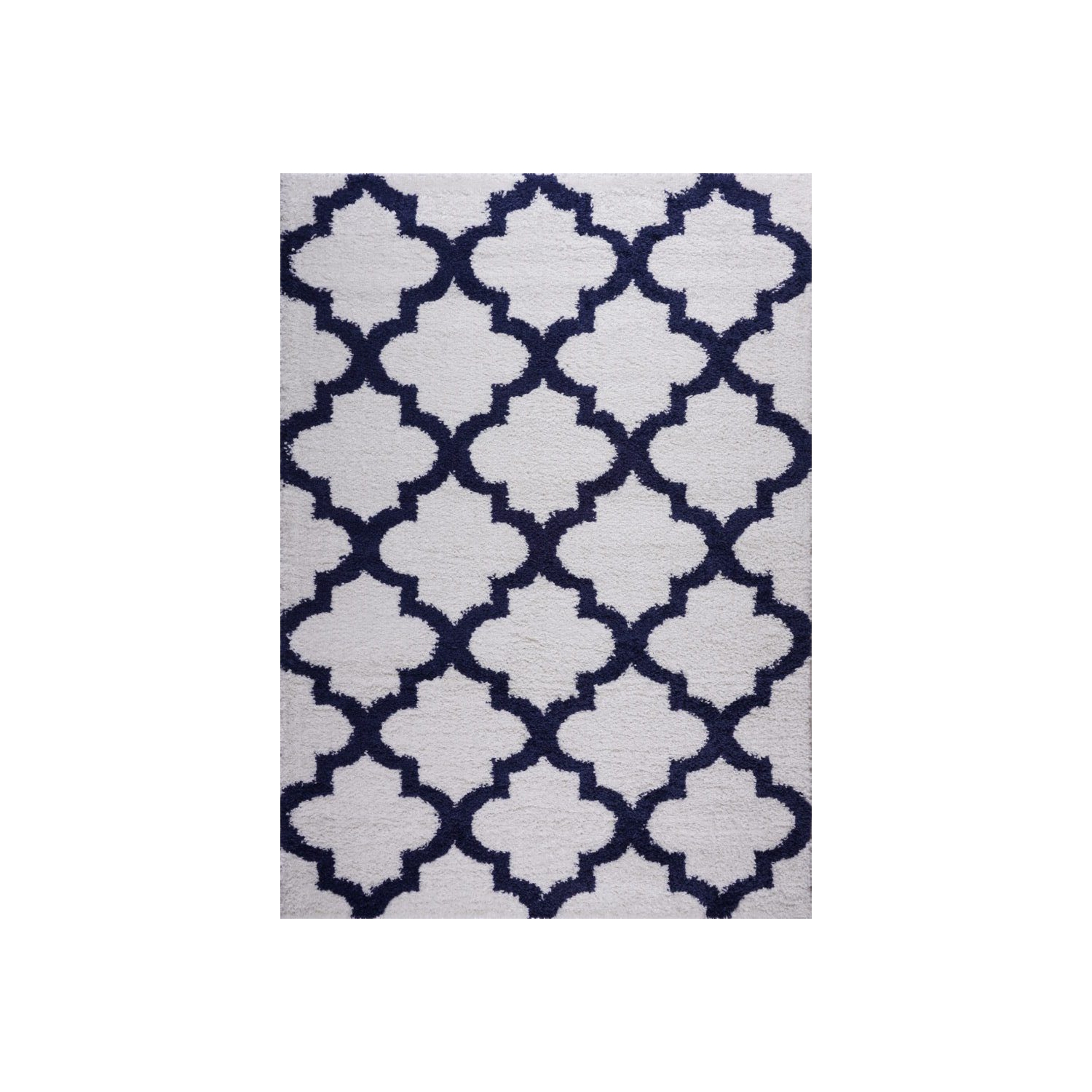 Fes Shaggy White Dark Blue Area Rug 6'5" x 9'5"