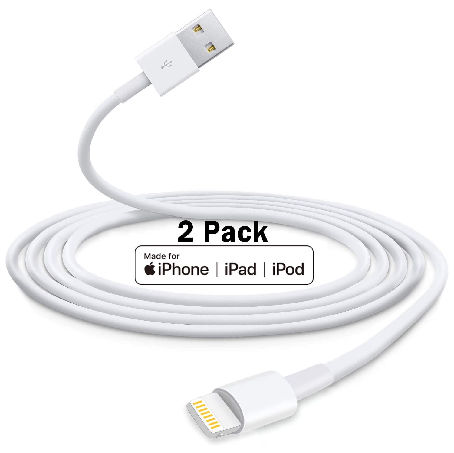 (2PK)[Apple MFi Certified] iPhone/iPad Charging/Charger Cord Lightening to USB Cable Fast Charging and Syncing for iPads,iPods and iPhone X/8/7/6s/6/plus/5s/5c/SE (FREE SHIPPING)