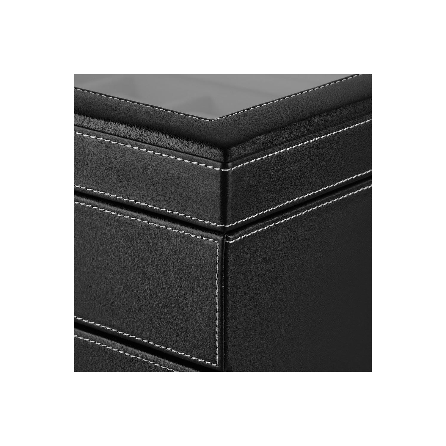 SortWise 2 Tier 20 Girdse Lockable Watch Box, Leather Watch Case Storage Organizer, Grey