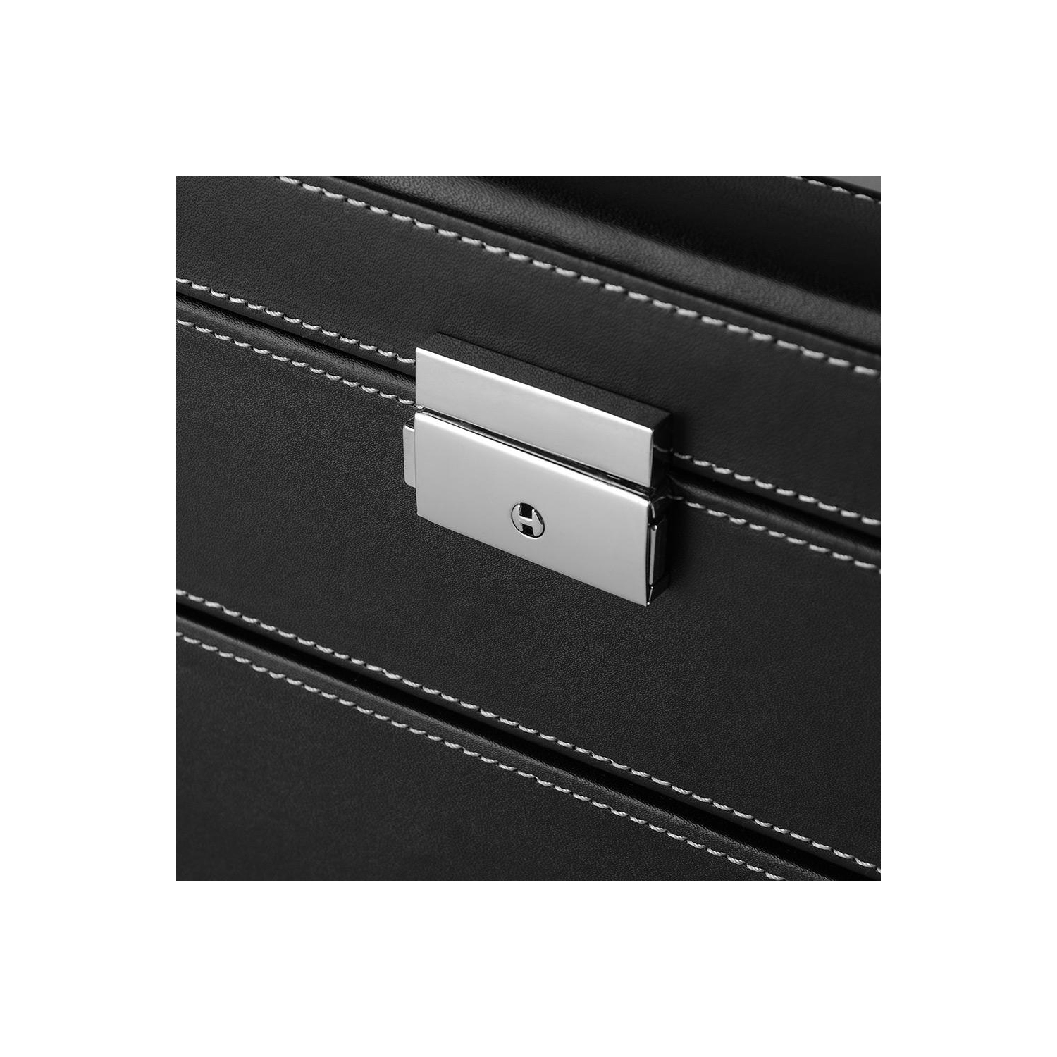 SortWise 2 Tier 20 Girdse Lockable Watch Box, Leather Watch Case Storage Organizer, Grey