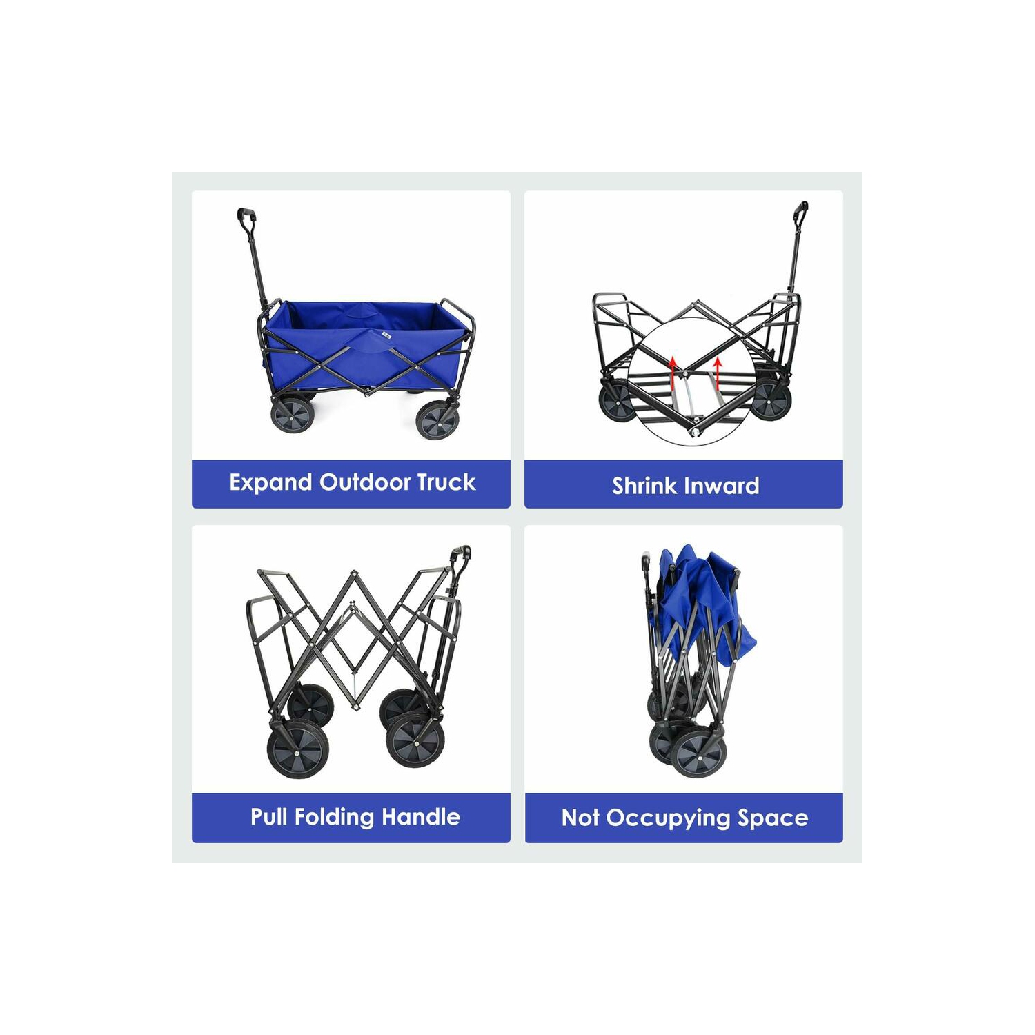 Chariots pliants d'extérieur, chariots utilitaires de camping pliables Chariot d'épicerie Beach Garden, bleu