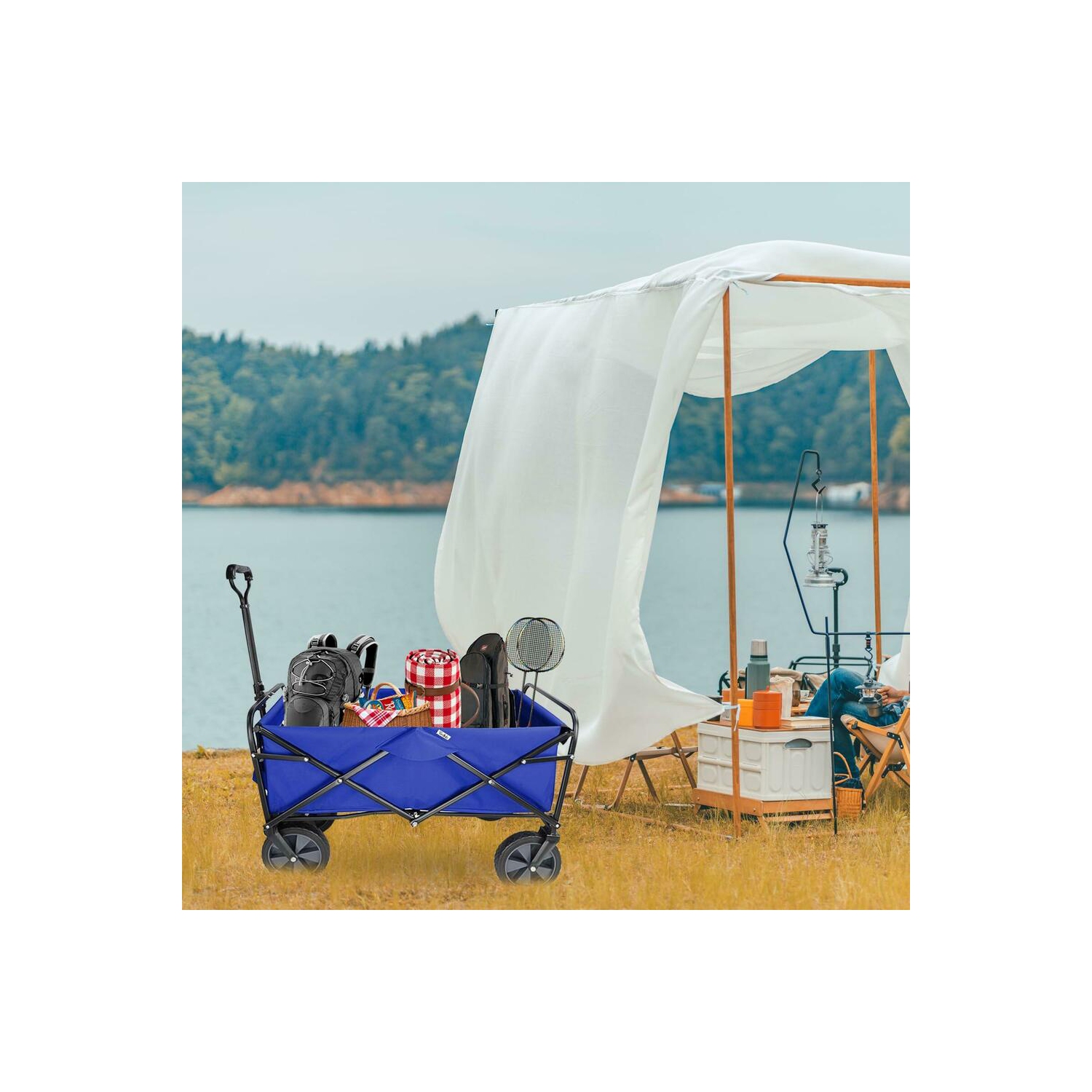 Chariots pliants d'extérieur, chariots utilitaires de camping pliables Chariot d'épicerie Beach Garden, bleu
