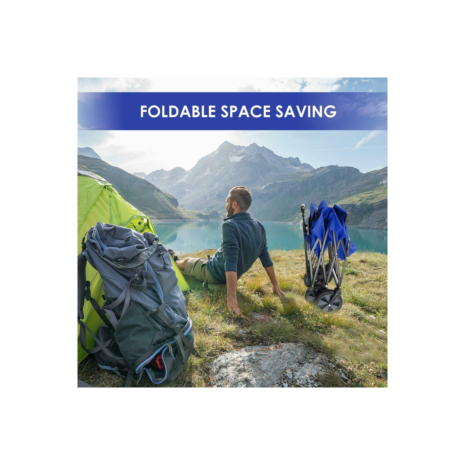 Chariots pliants d'extérieur, chariots utilitaires de camping pliables Chariot d'épicerie Beach Garden, bleu