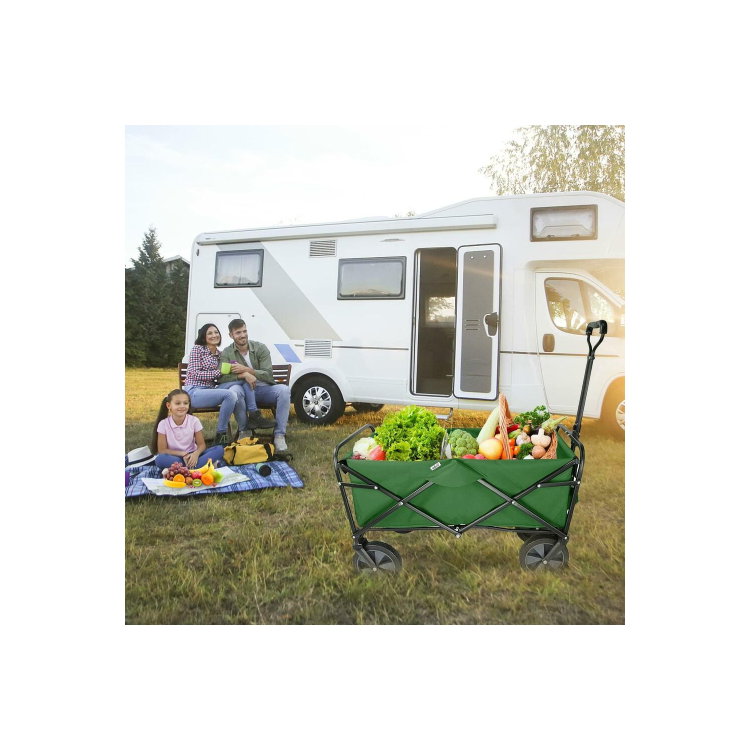Chariots pliants d'extérieur, chariots de camping utilitaires pliables, chariot de magasinage Beach Garden, vert
