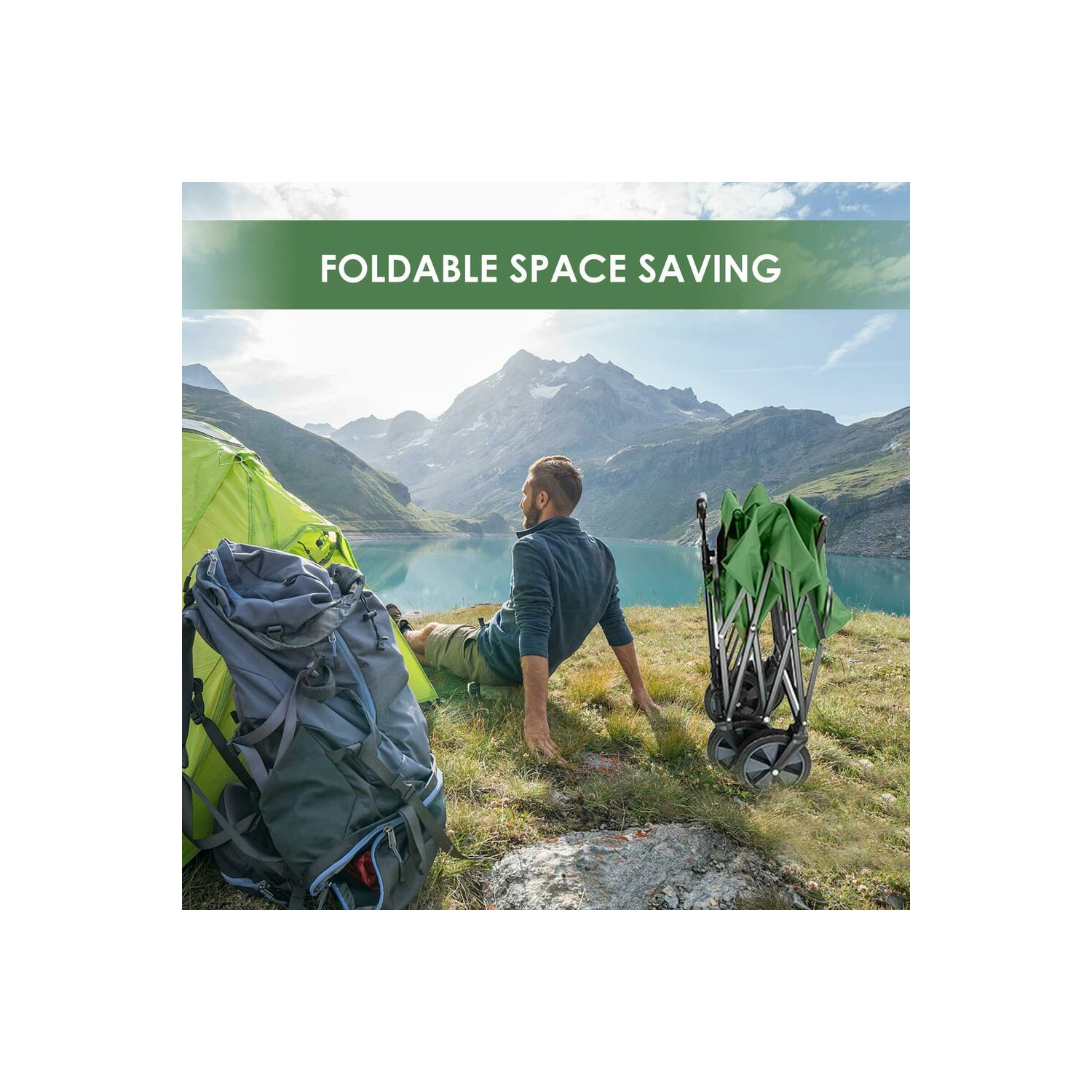 Chariots pliants d'extérieur, chariots de camping utilitaires pliables, chariot de magasinage Beach Garden, vert