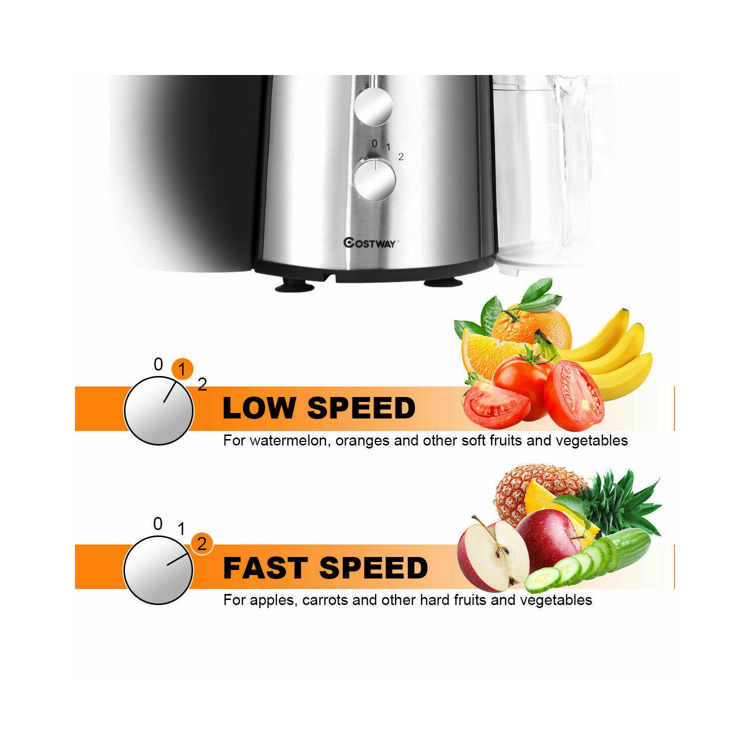 Costway Electric Juicer Wide Mouth Fruit & Vegetable Centrifugal Juice Extractor 2 Speed
