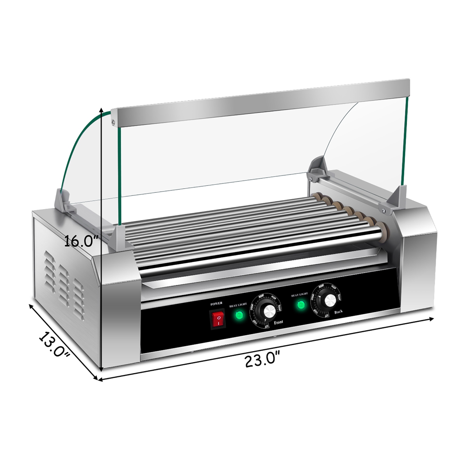 Grille Saucisses Électrique Inox 1400W avec 7 Rouleaux Chauffants Anti-adhésif, Vitre de Protection en Verre Trempé, Certification CE, ETL
