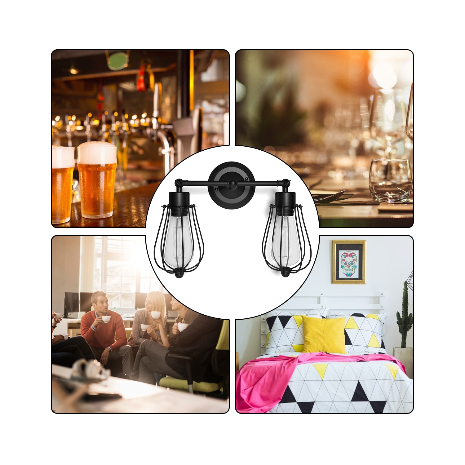 Applique murale rétro rétro rétro rétro de Costway, fil métallique, ampoule à 2 ampoules