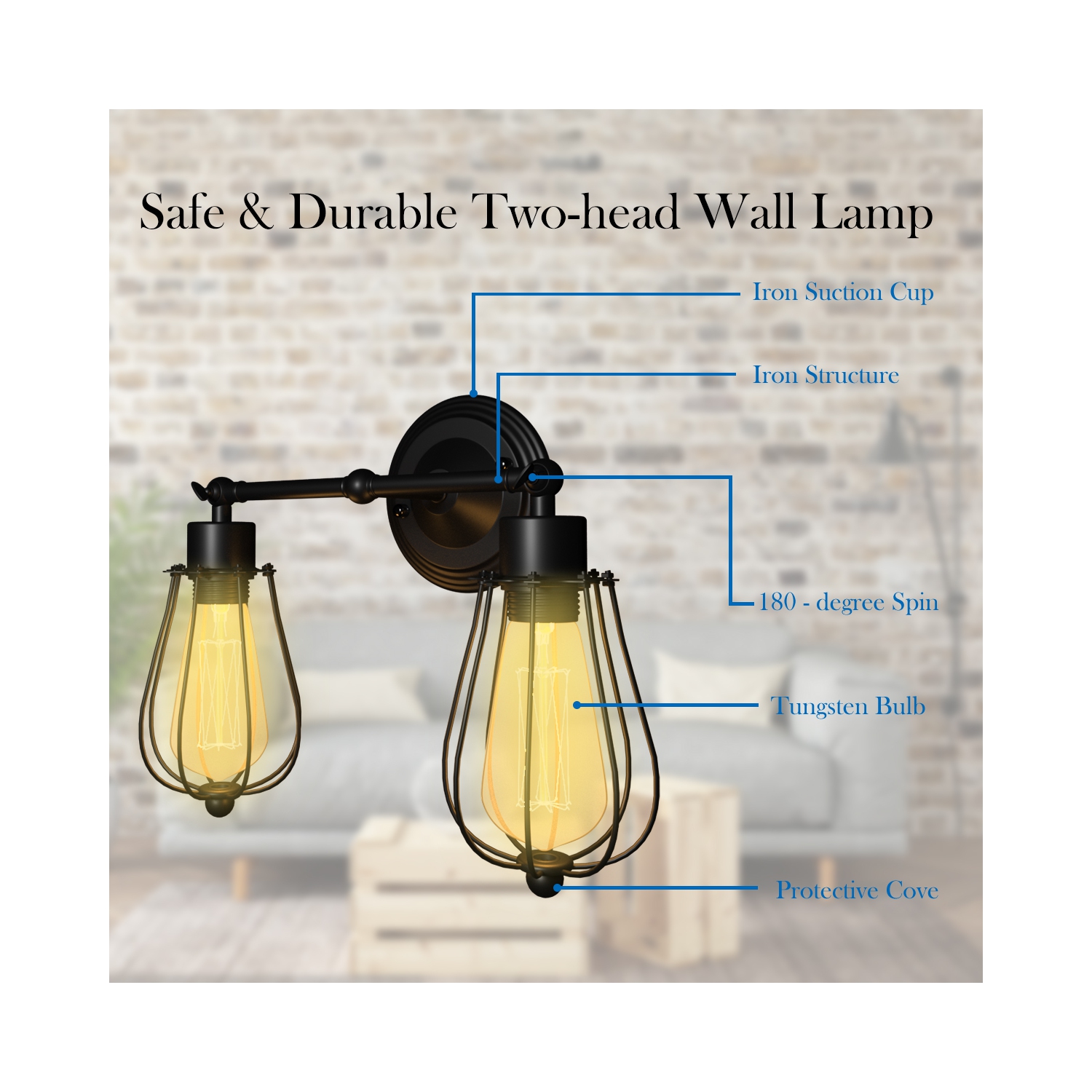 Applique murale rétro rétro rétro rétro de Costway, fil métallique, ampoule à 2 ampoules